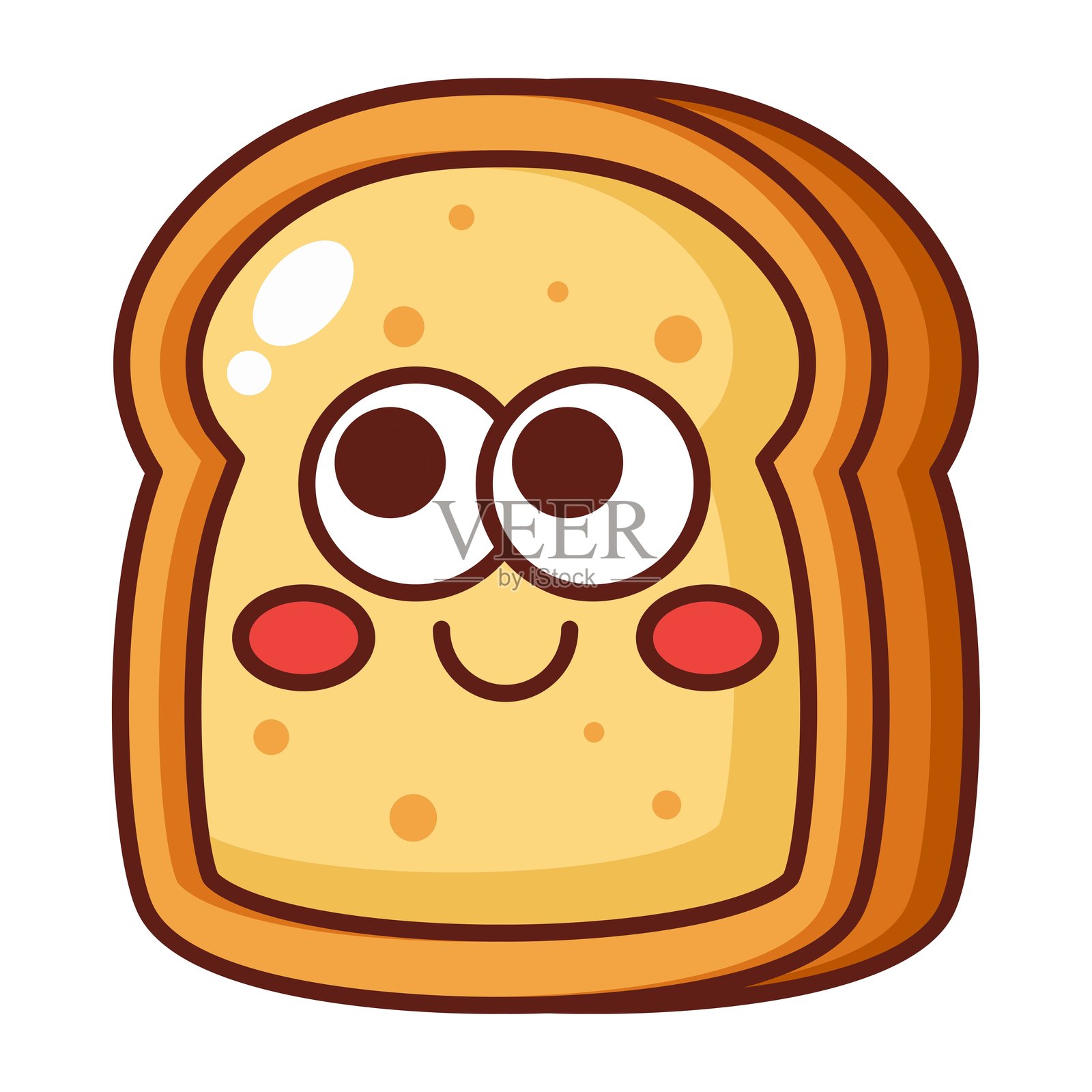 可爱的微笑面包片卡通角色,孤立在白色背景上插画图片素材