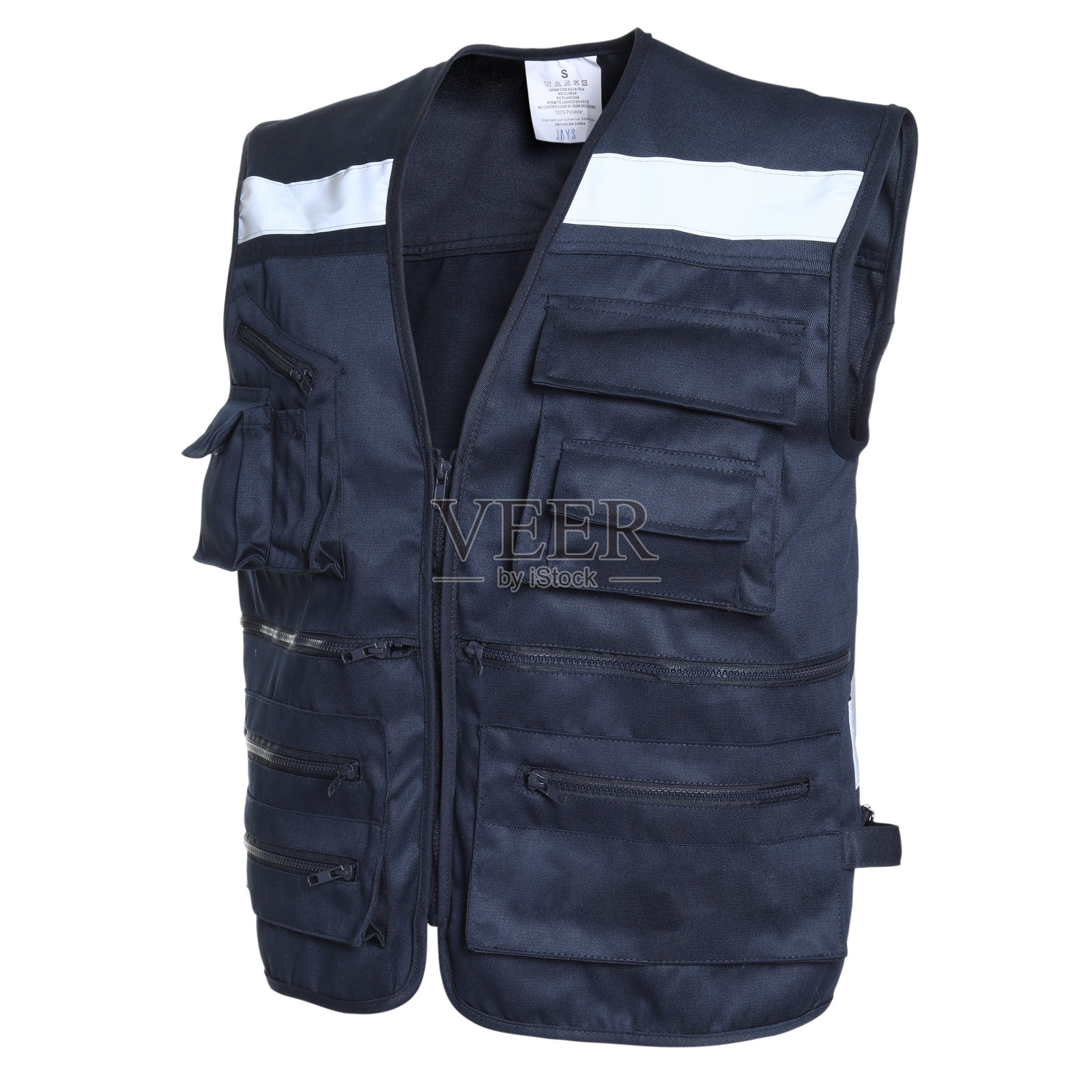 白色背景下的蓝色保护背心照片摄影图片