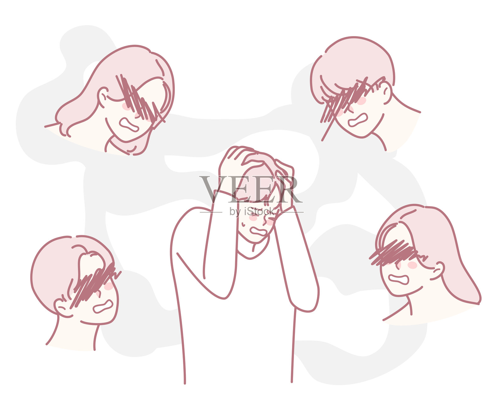 与压倒性的思维、内心声音和情绪斗争是具有挑战性的插画图片素材