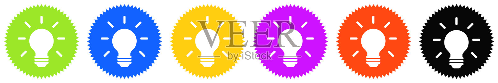网站上六个彩色按钮的灯泡图标插画图片素材