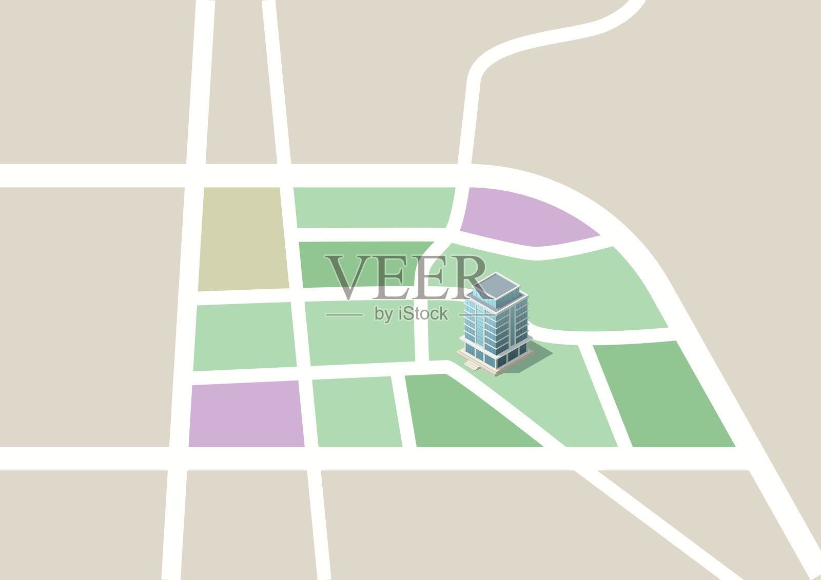 等距地图与建筑图标插画图片素材