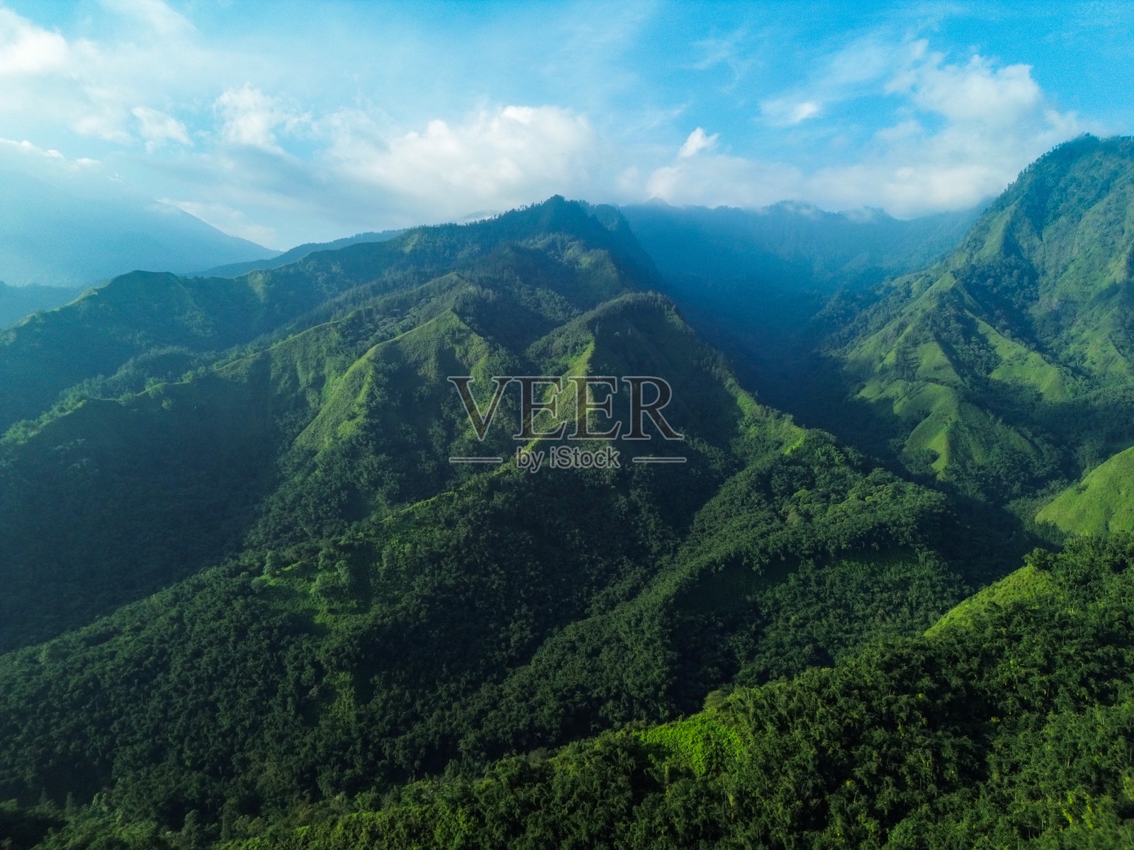郁郁葱葱的山脉与朦胧的山谷照片摄影图片