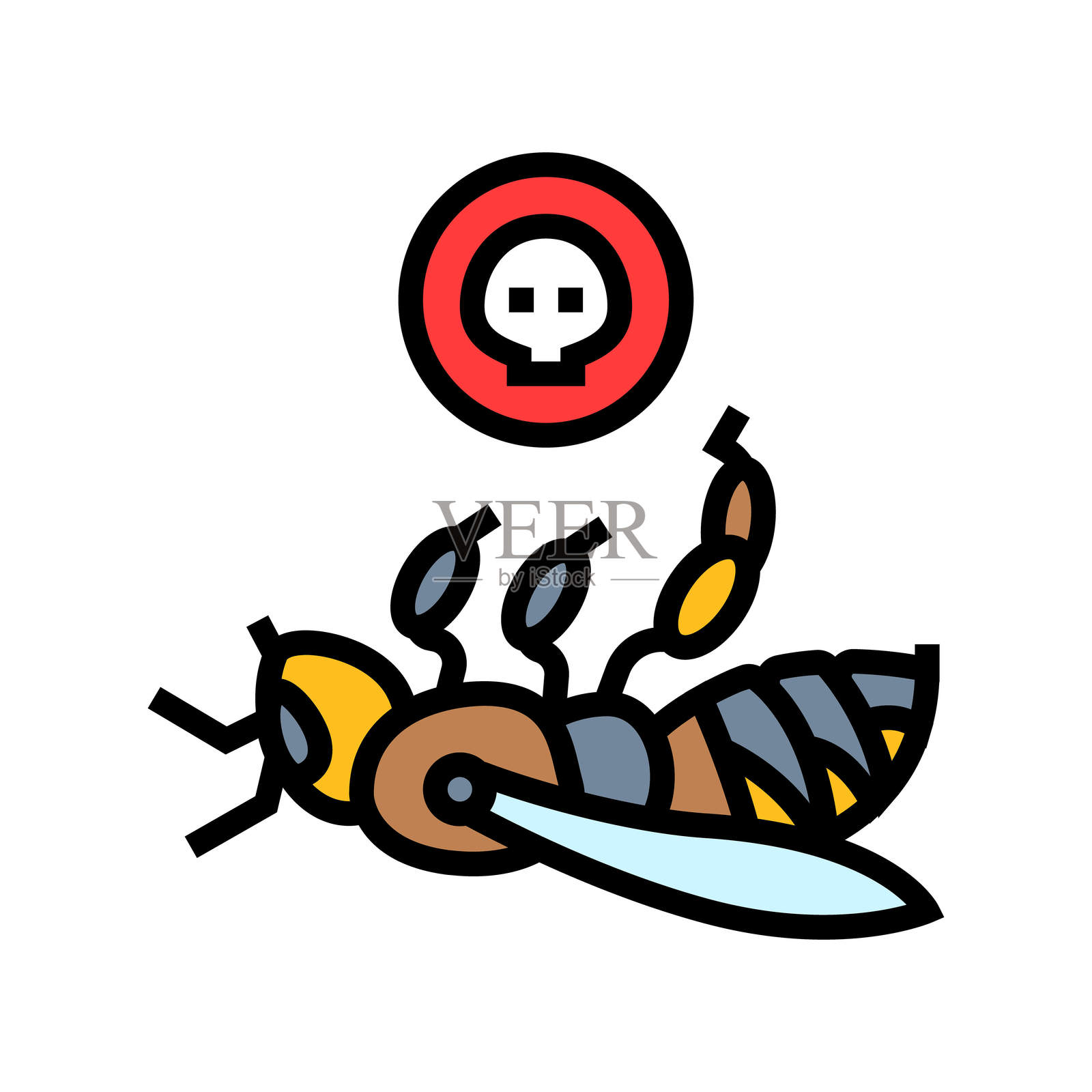 死蜜蜂 彩色图标 矢量插图插画图片素材