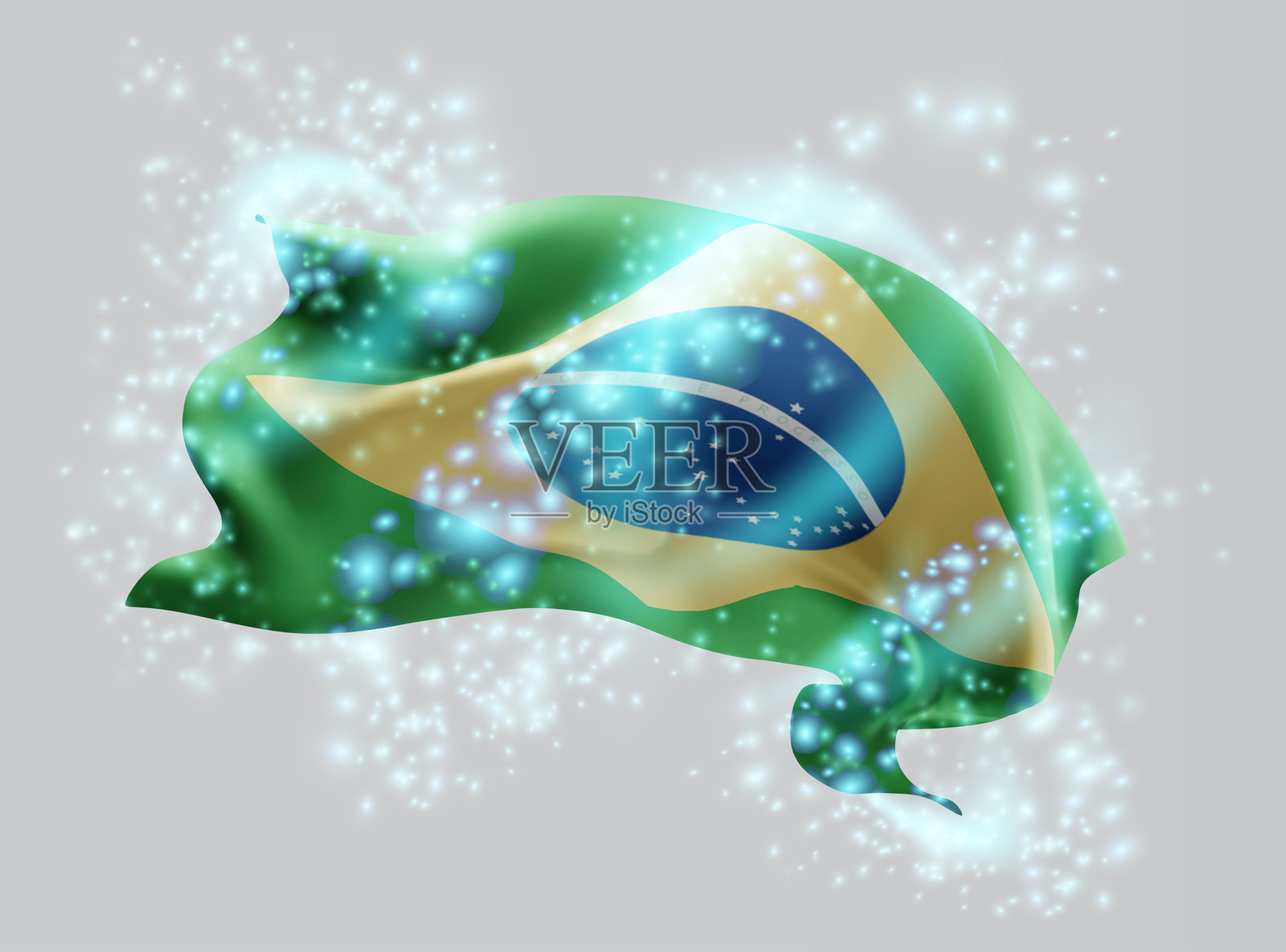 巴西,矢量3D国旗在魔幻光辉的旋涡中插画图片素材