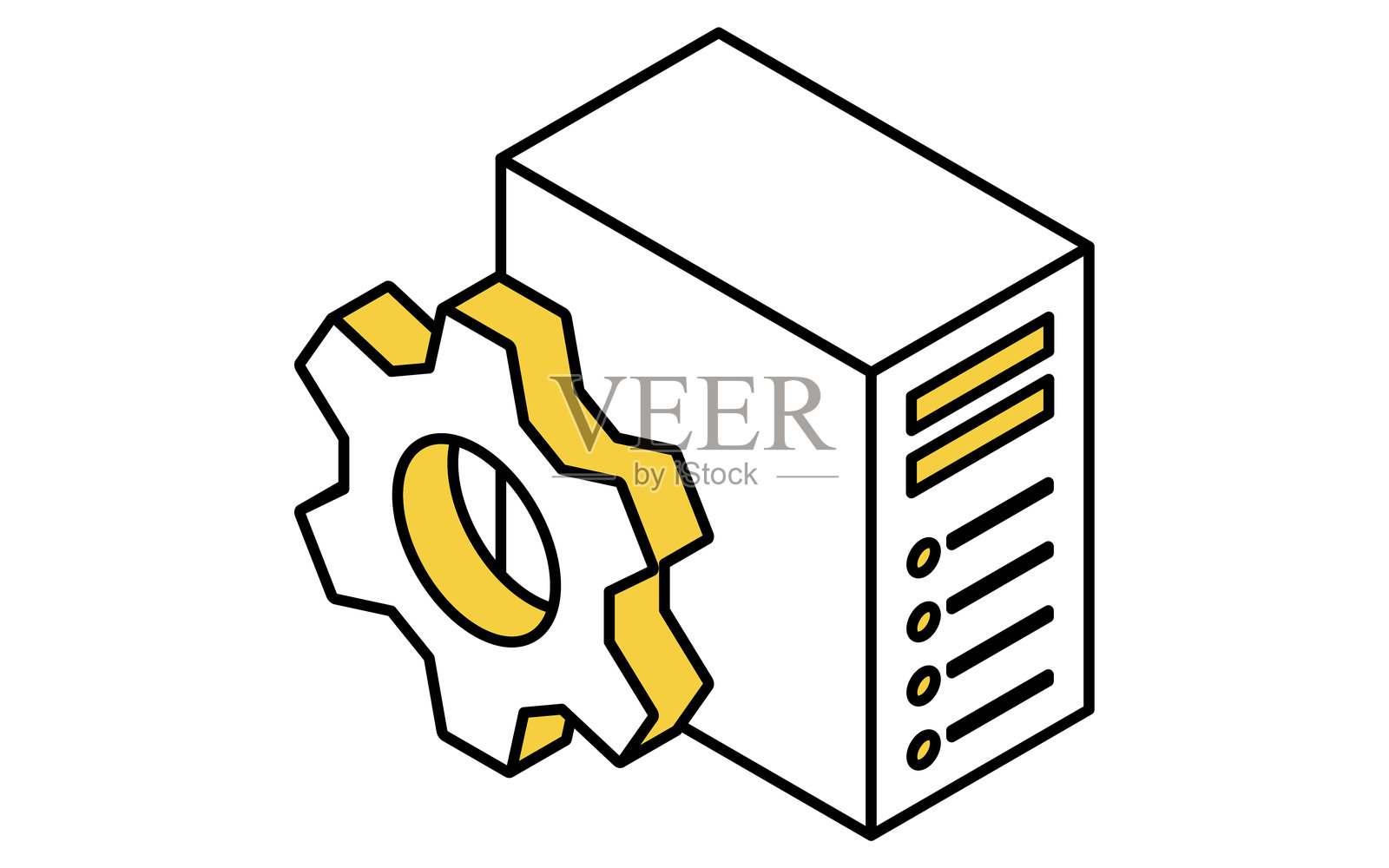 网络服务器系统维护等距线条图标,包含工具和服务器元素插画图片素材