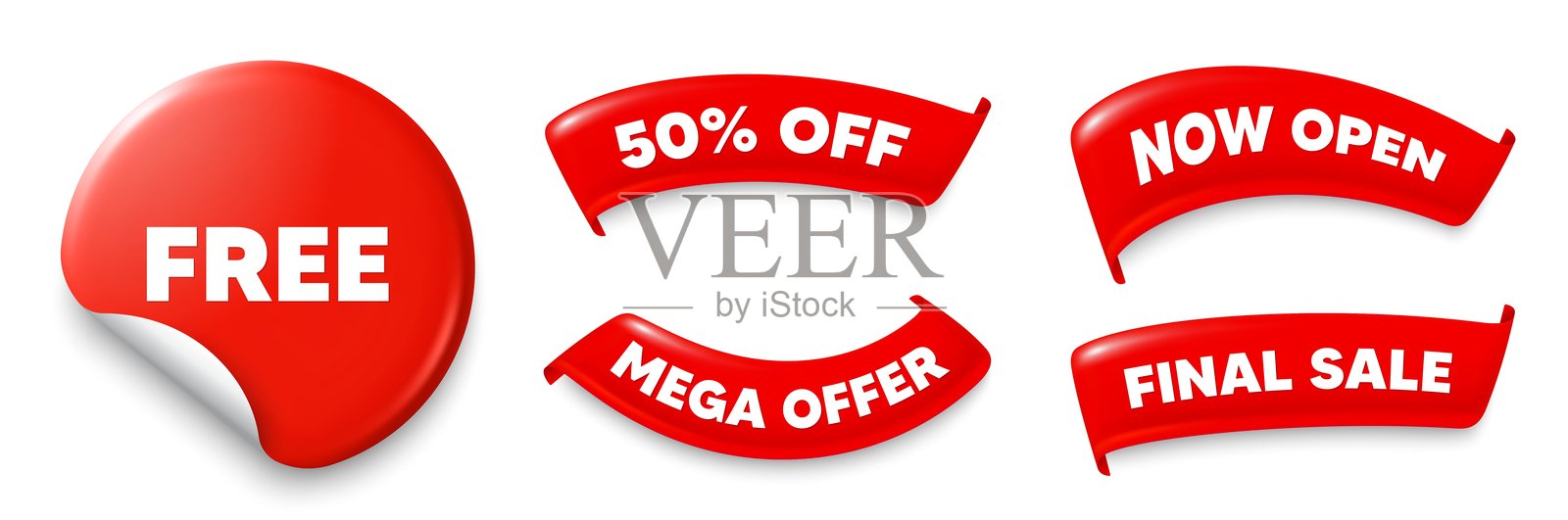 免费标签。特价优惠标志。贴纸、丝带横幅。矢量图。插画图片素材