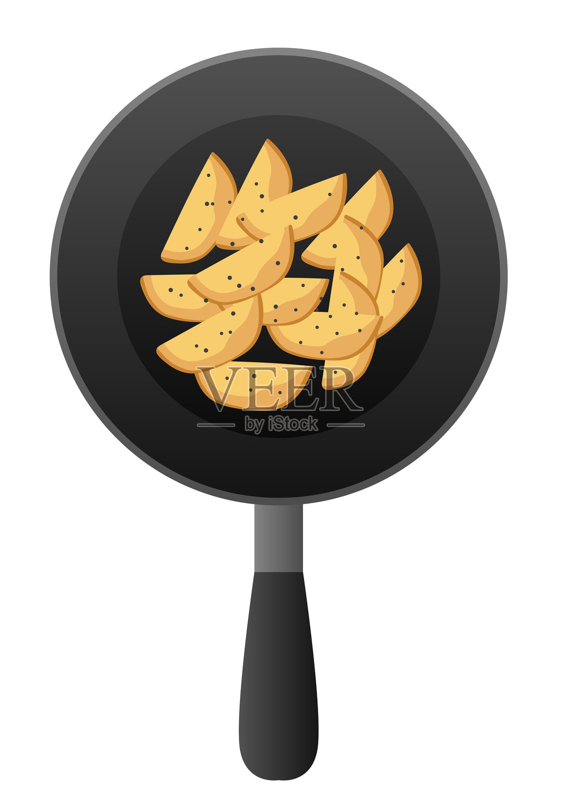 一只装有炸土豆的平底锅。白色背景上的矢量插图。插画图片素材