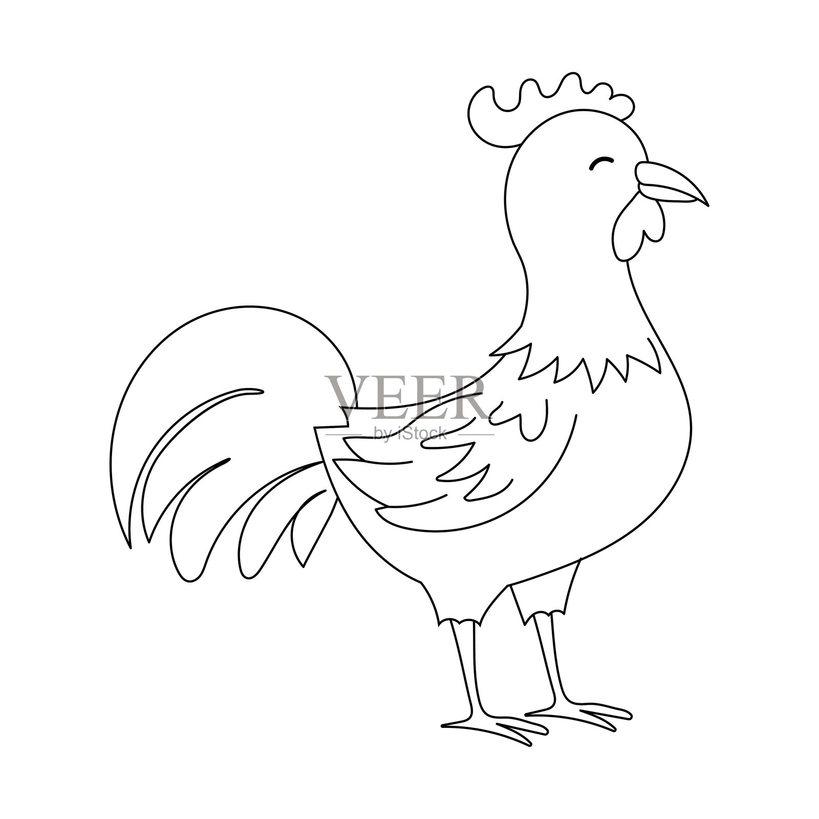 白色背景上的轮廓公鸡插画图片素材