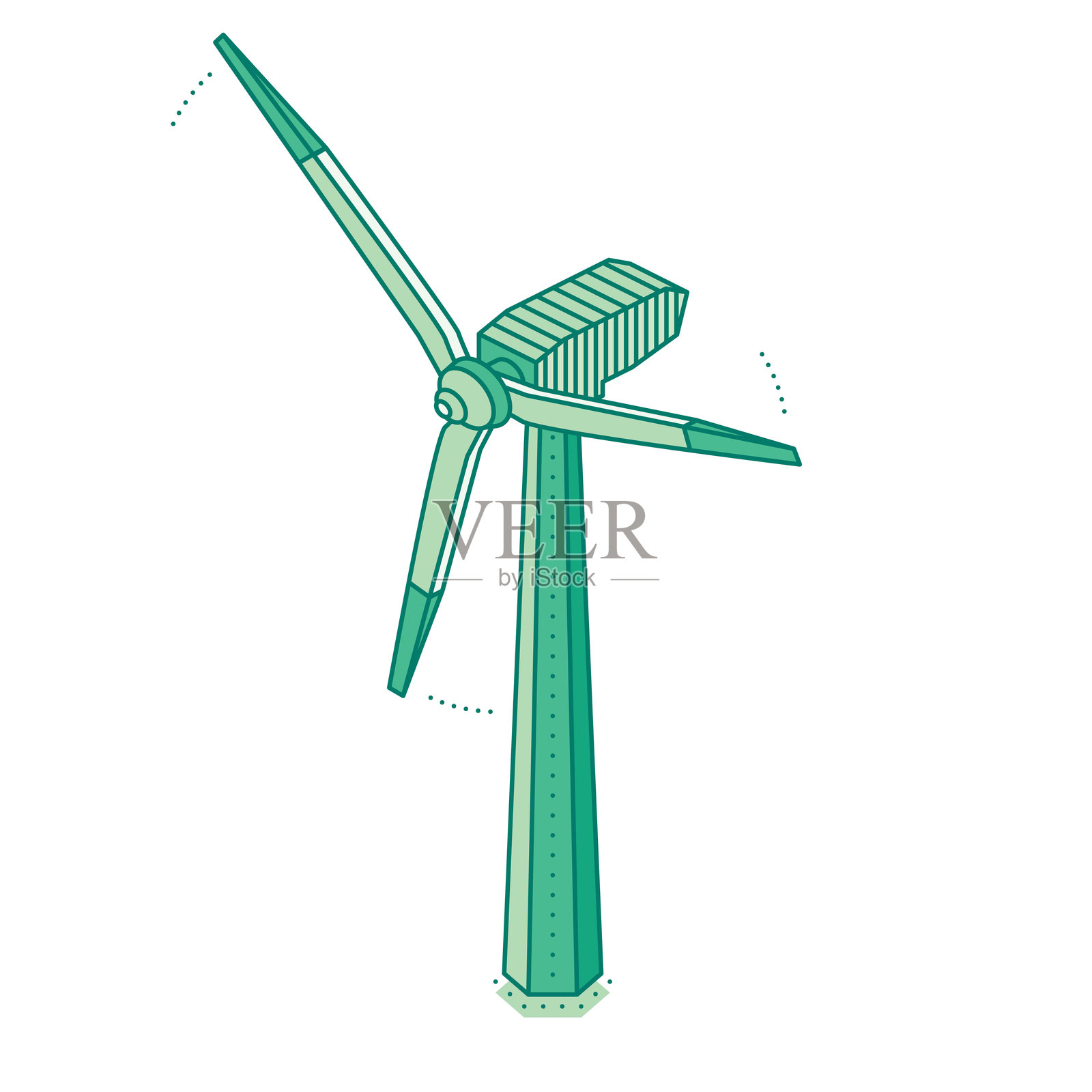 等距风力发电机。可再生能源、清洁电力生产和可持续技术,用于环保电力生产。插图。插画图片素材