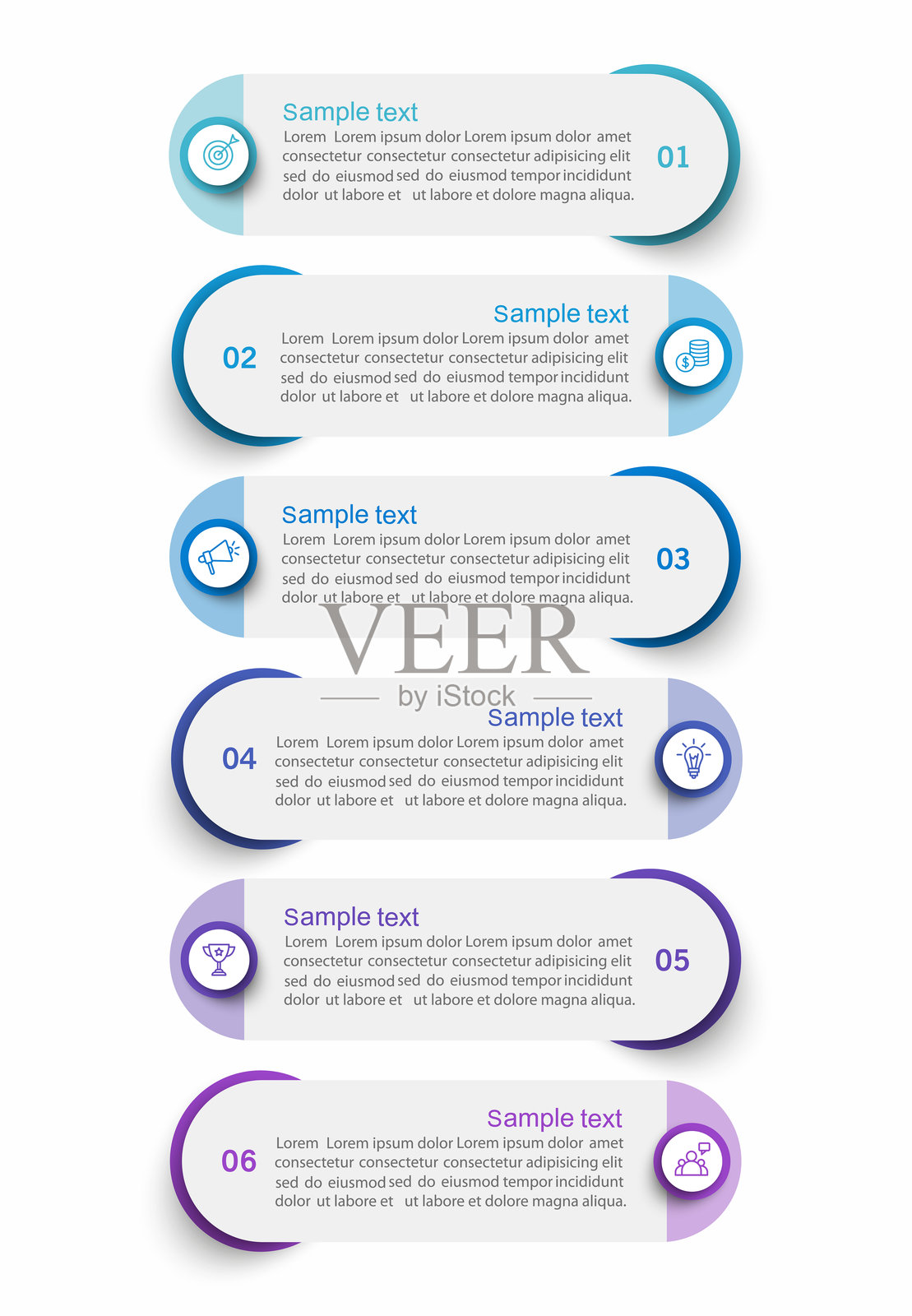 商业信息图表设计模板,包含6个选项、步骤或流程插画图片素材