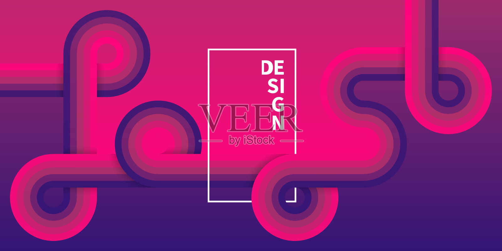 紫色复古背景,带有圆形和条纹形状。复古几何设计插画图片素材