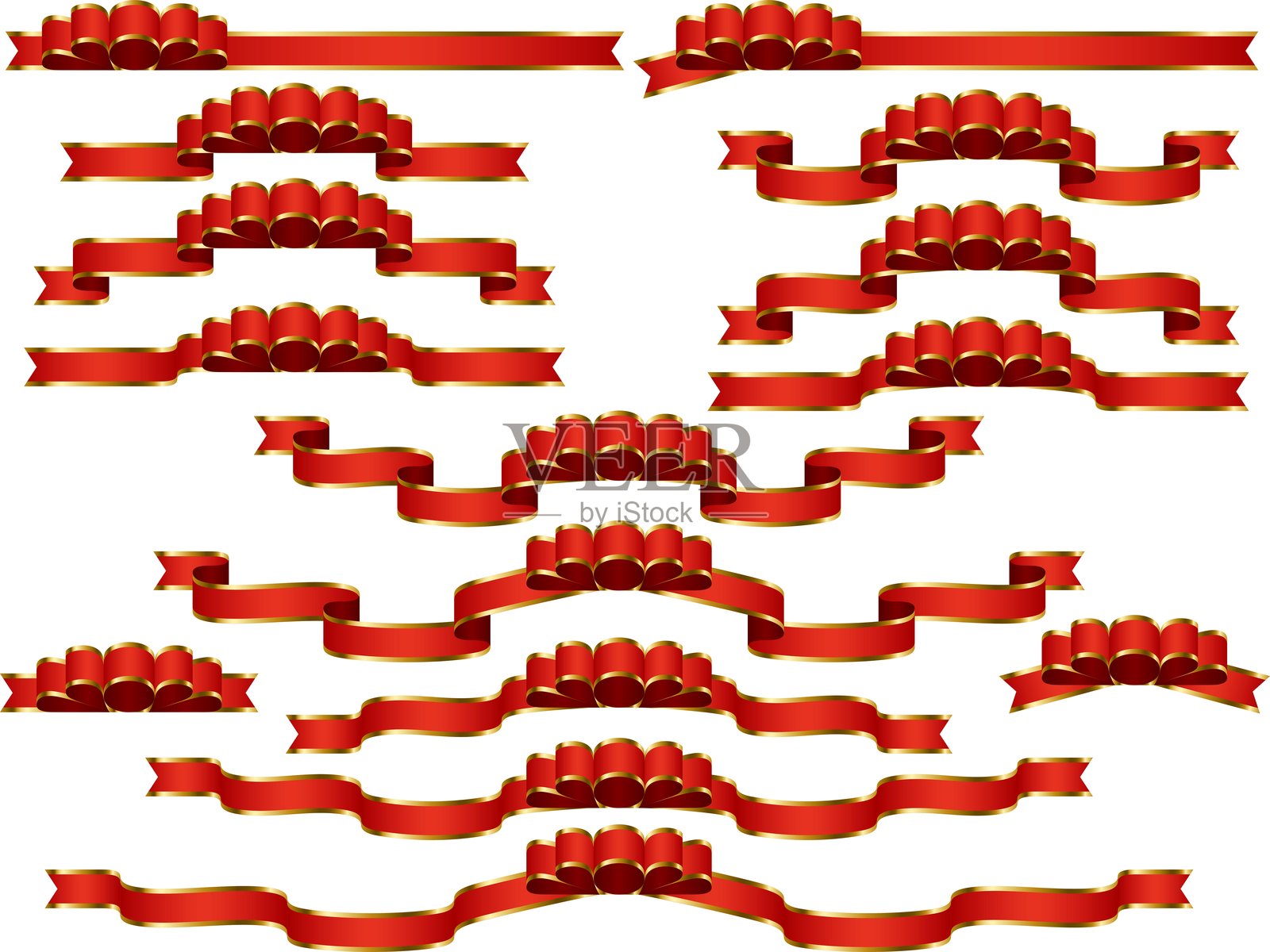 红色波浪边缘的丝带,10条插画图片素材