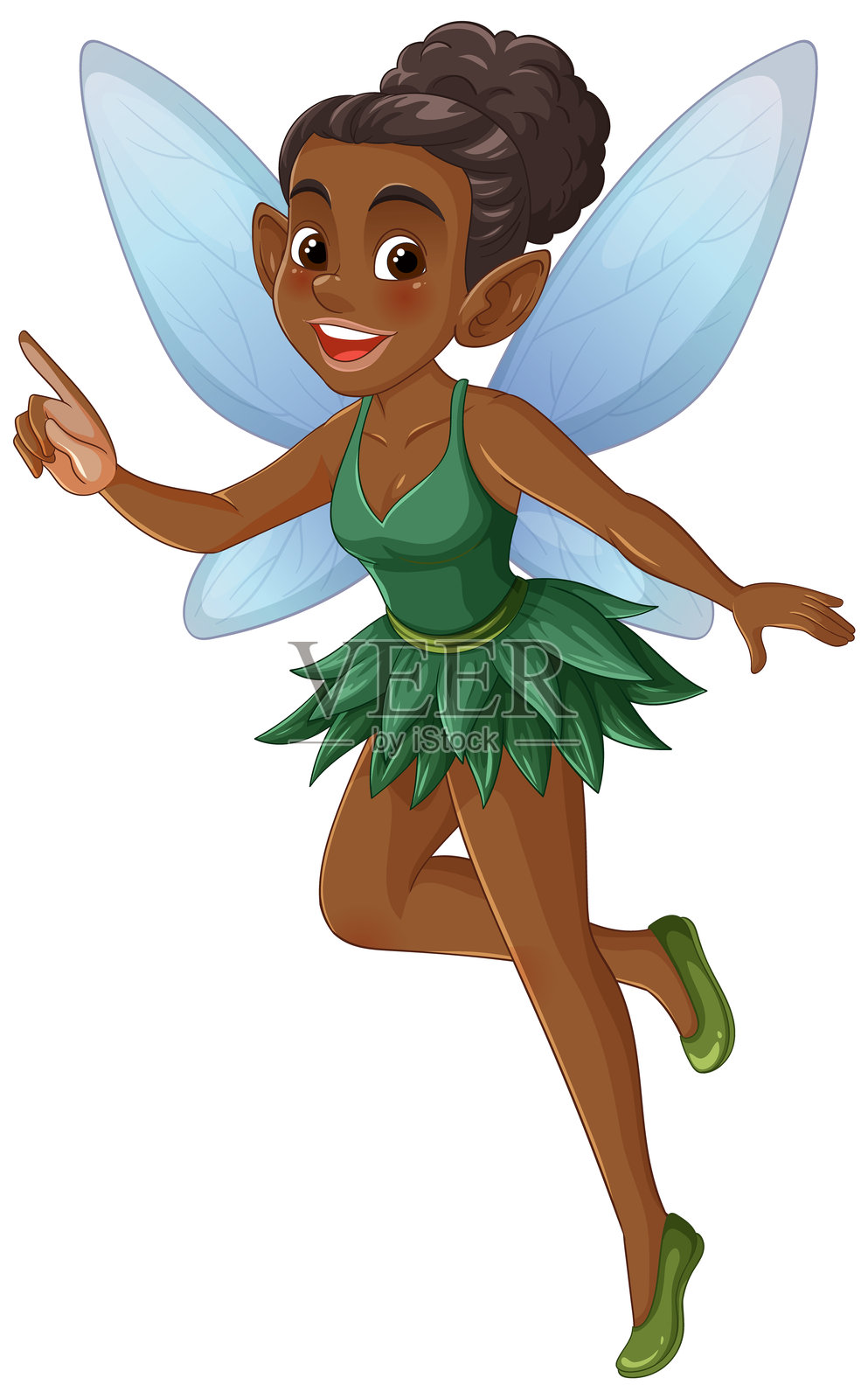 穿着绿色裙子、拥有翅膀的迷人仙女插画图片素材