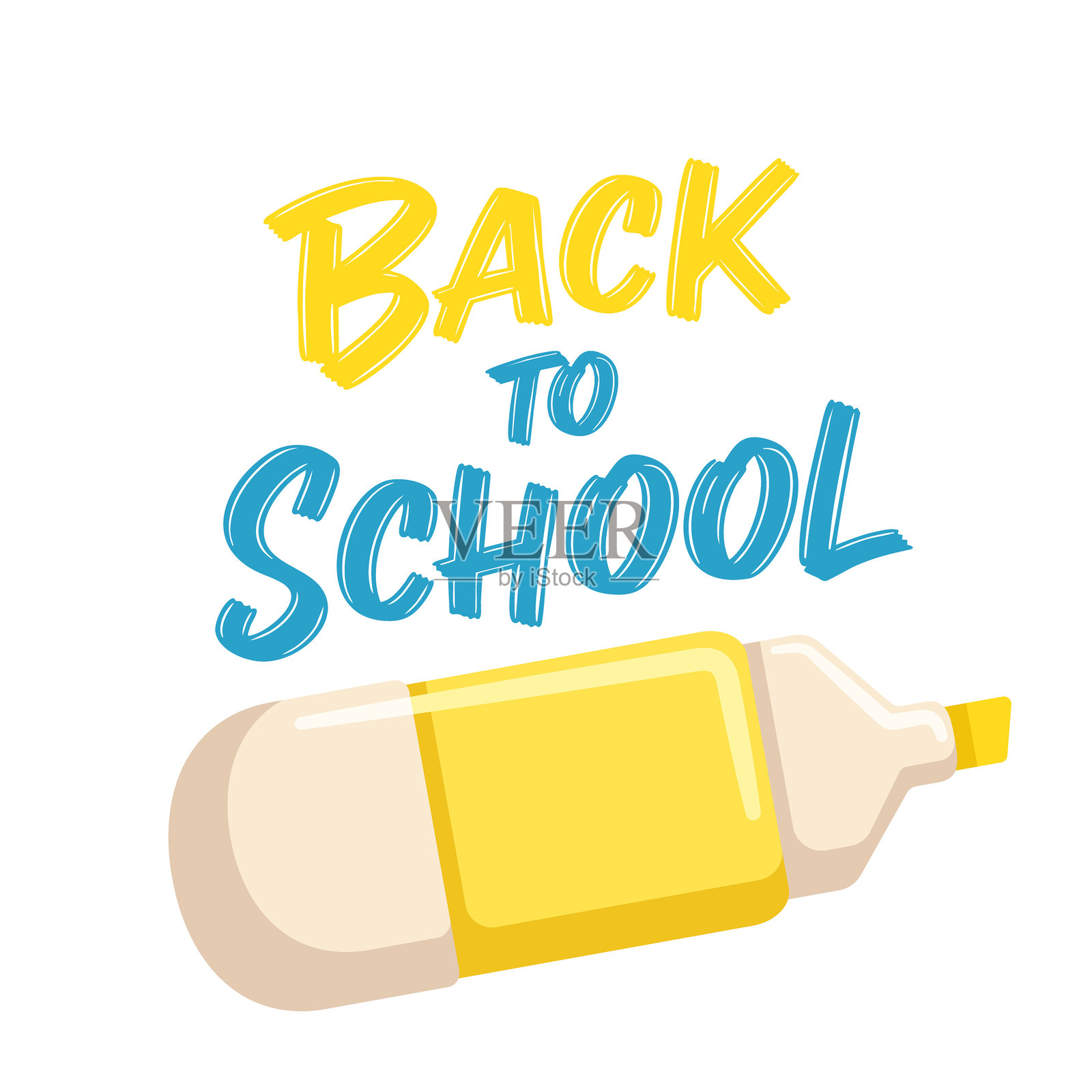 返校卡片,配有字母和鲜艳的荧光笔。俏皮的学校设计。插画图片素材