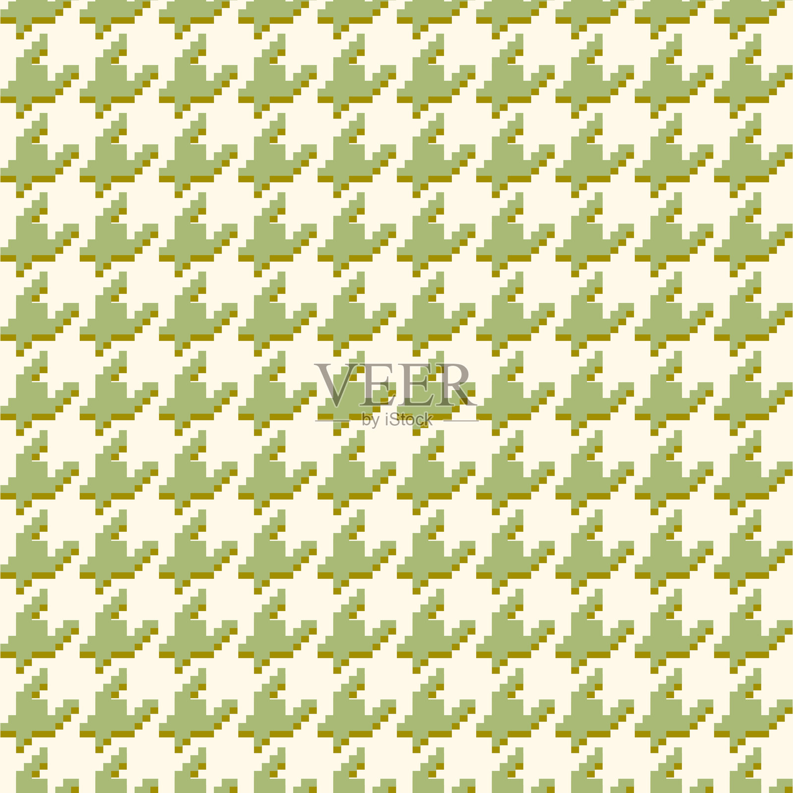 几何风格的绿色无缝千鸟格图案,带有小鸟嘴装饰。单色图形设计。现代简约风格的方形背景。用于面料和纺织品的矢量棋盘图案。插画图片素材