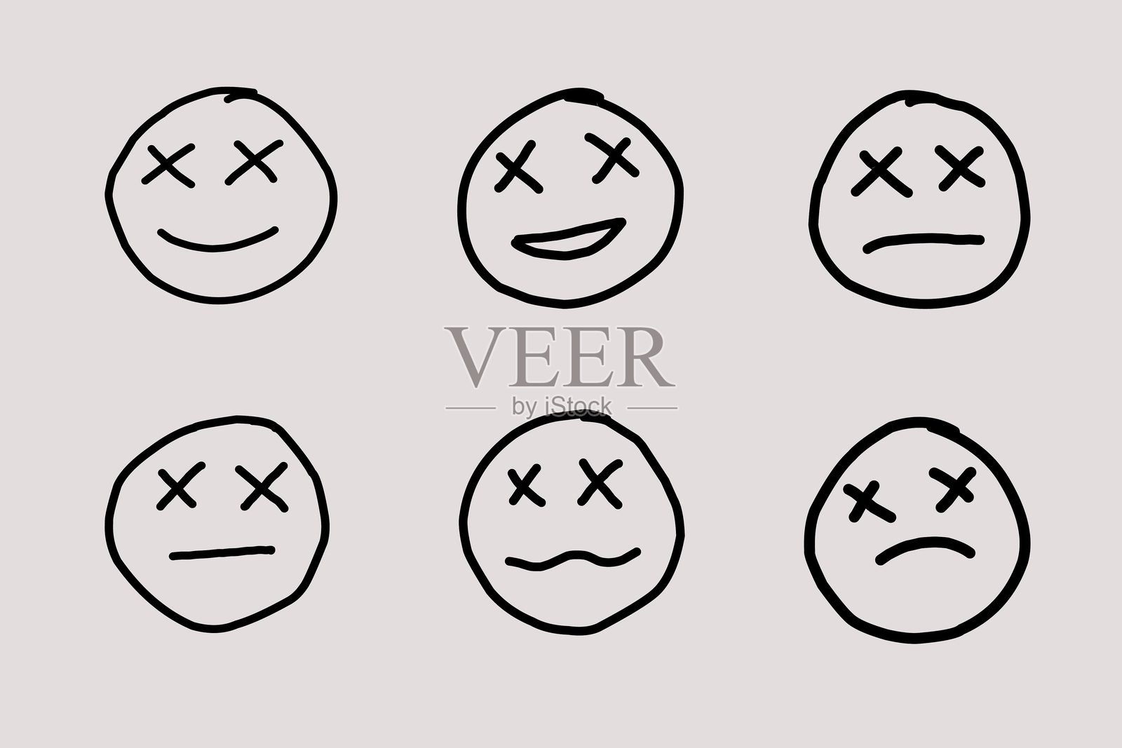 一组表情符号面孔素描涂鸦。插画图片素材