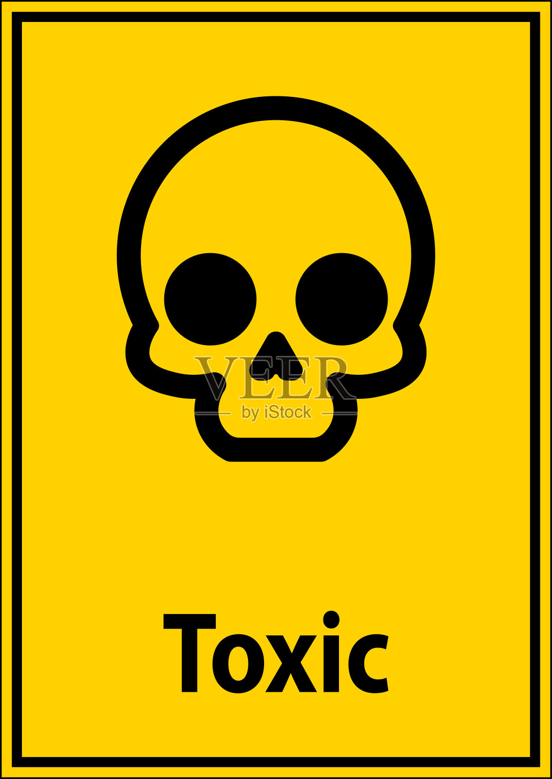 显示骷髅符号和有毒标签的警告标志,背景明亮插画图片素材