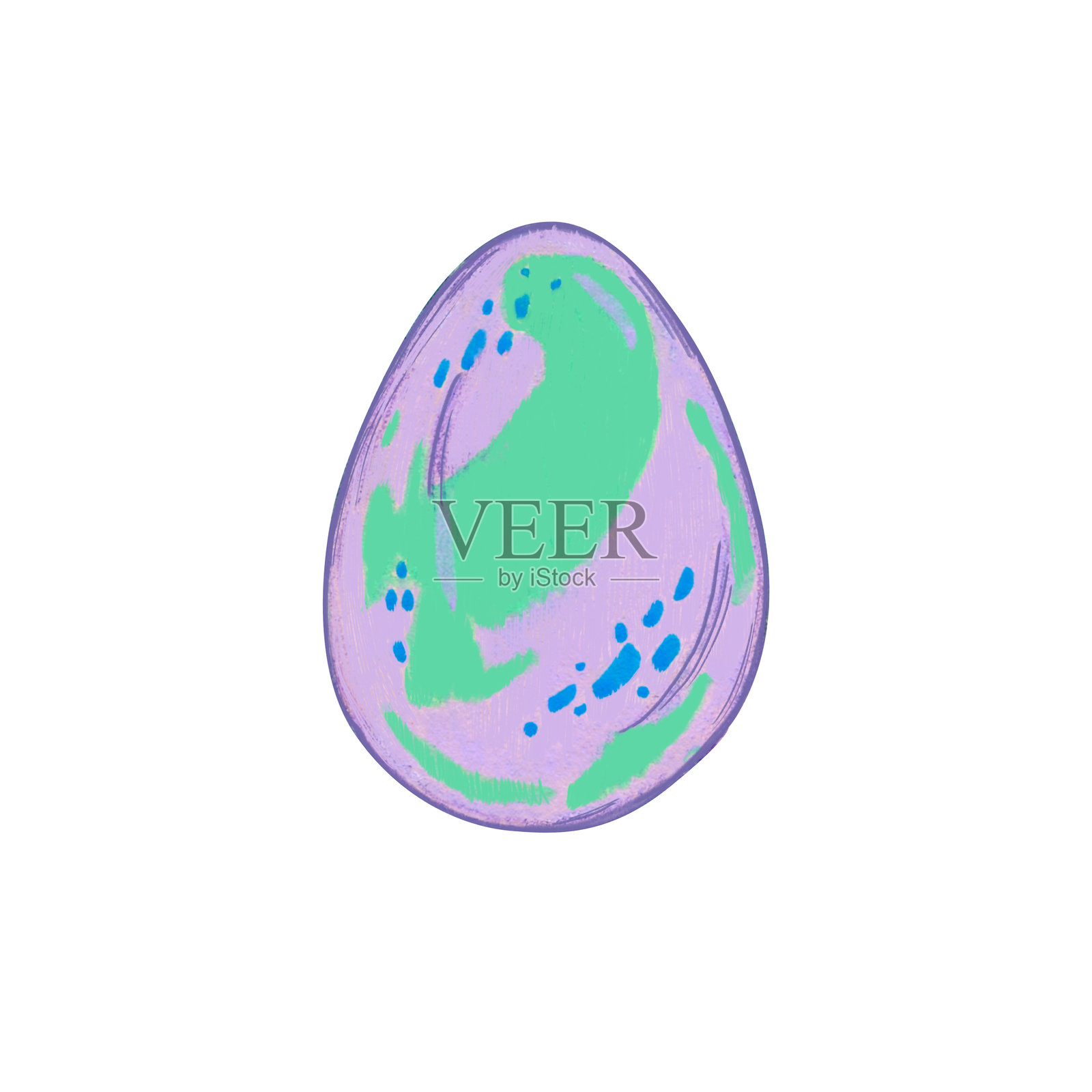 紫色带有绿色斑点的龙蛋。奇幻蛋的水彩插图。卡通风格。适合复活节主题、春季项目和奇幻生物的创作。插画图片素材