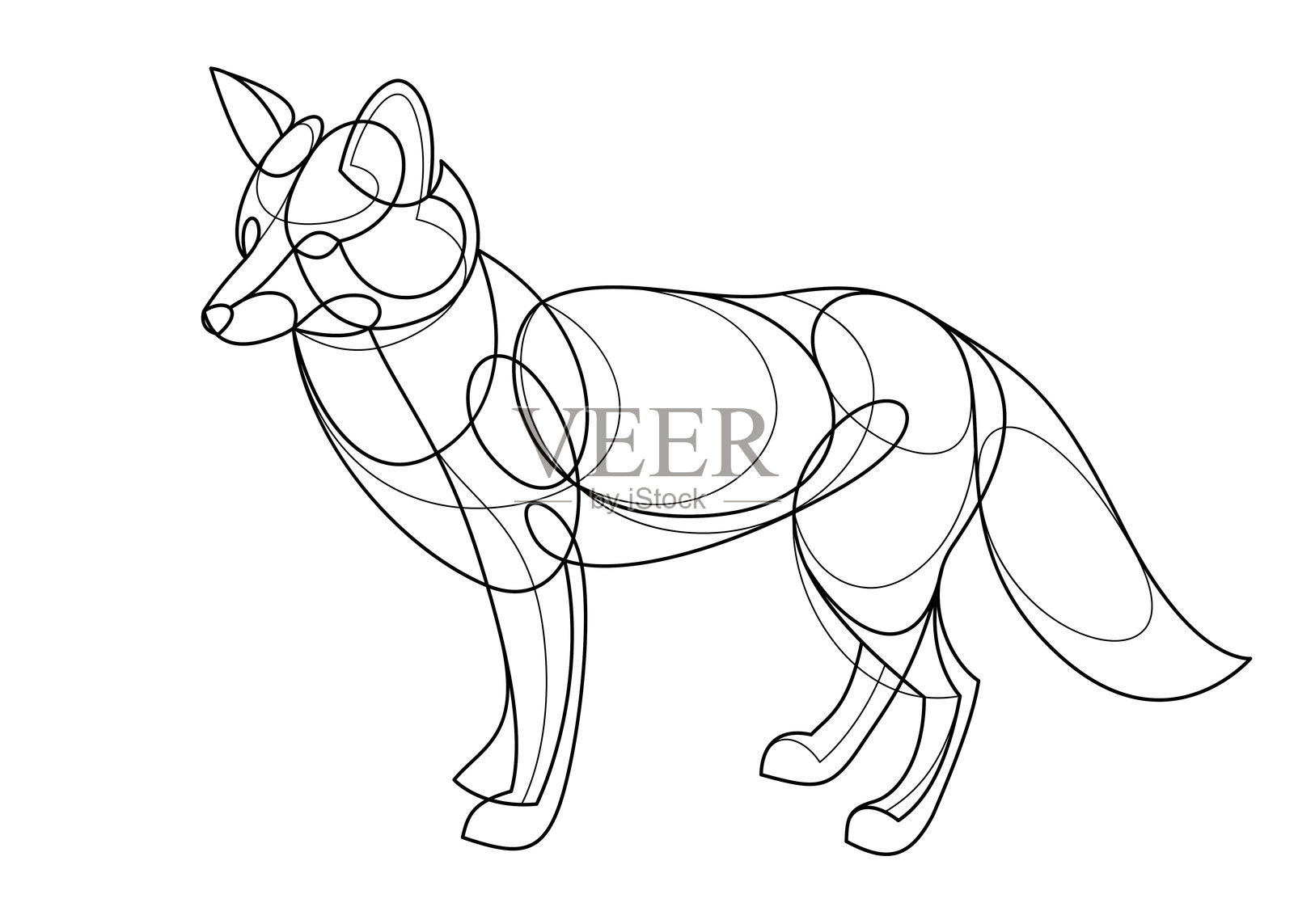 可爱的红狐狸,迷人的野生动物,孤立的线性绘图,单色线条艺术插图。插画图片素材