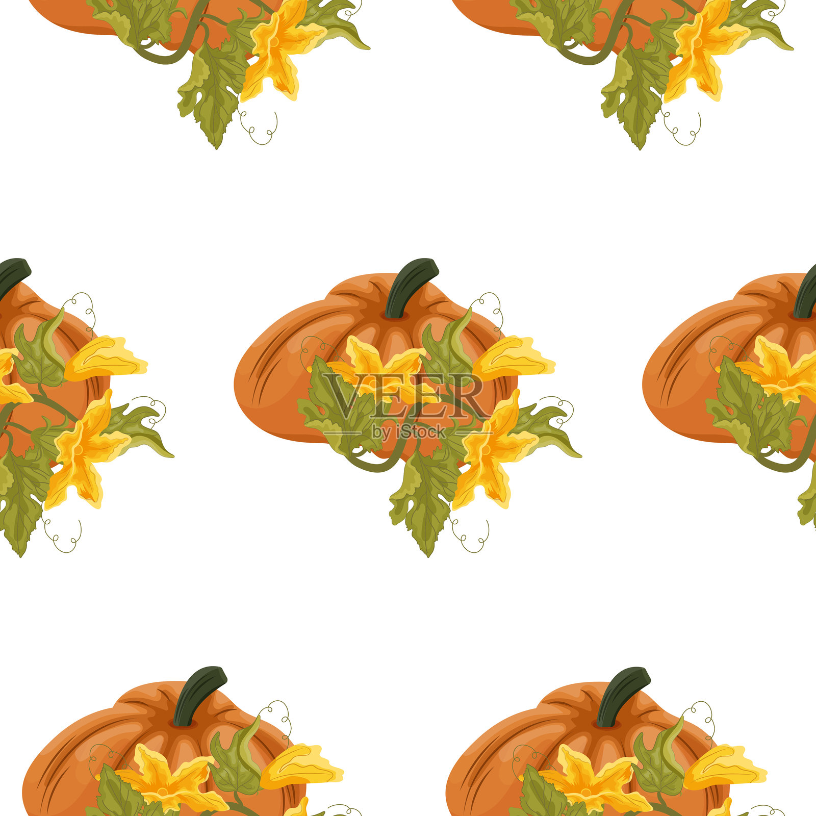 圆形橙色南瓜,带有顶部图案插画图片素材