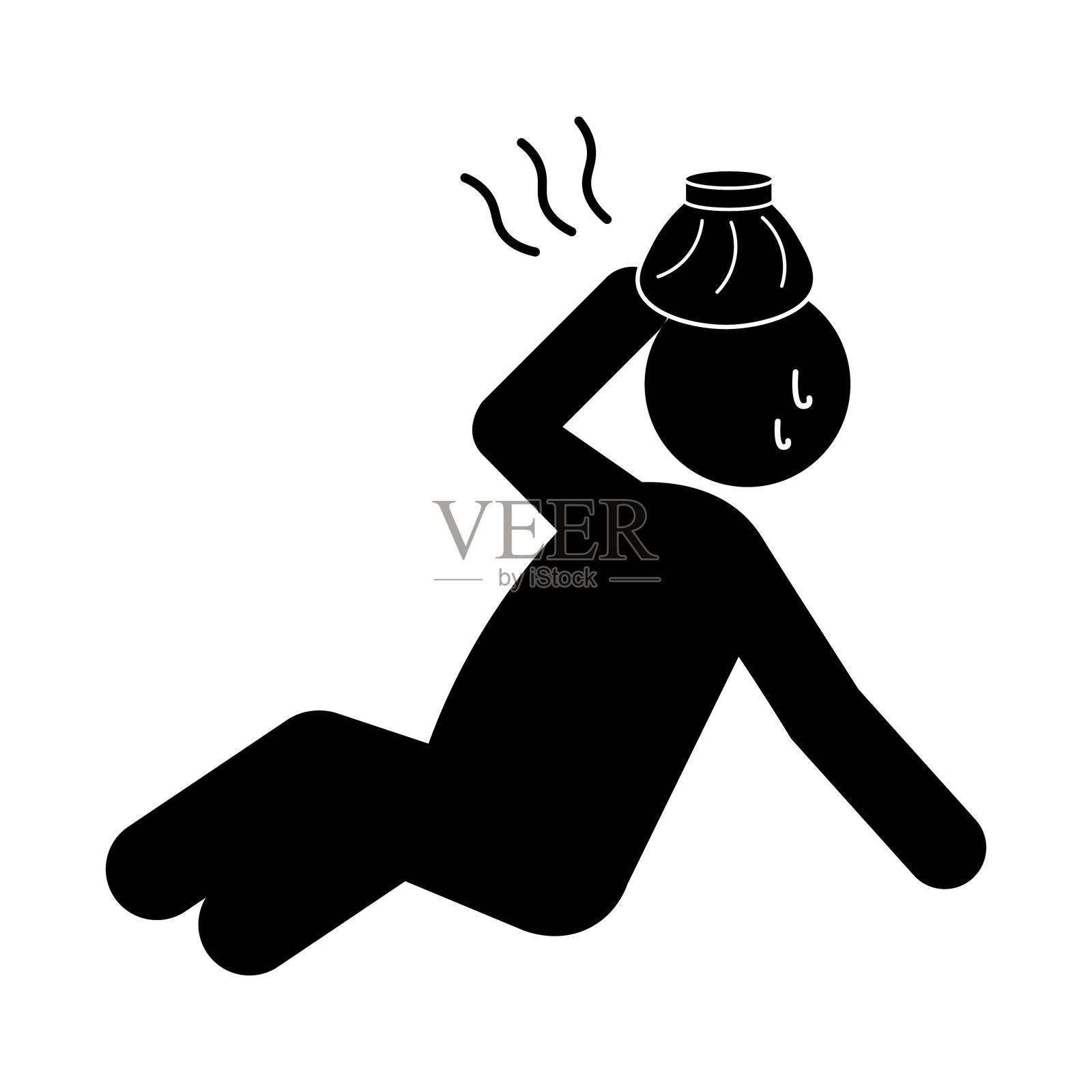 一个因中暑而倒下并正在降温的人物图标插画图片素材
