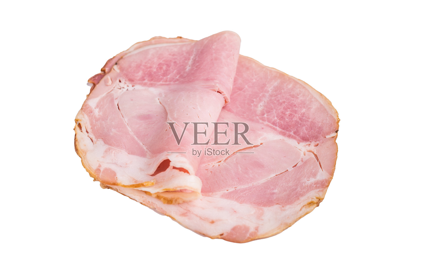 薄切猪火腿,烟熏肉,白色背景上的孤立图像。俯视图照片摄影图片