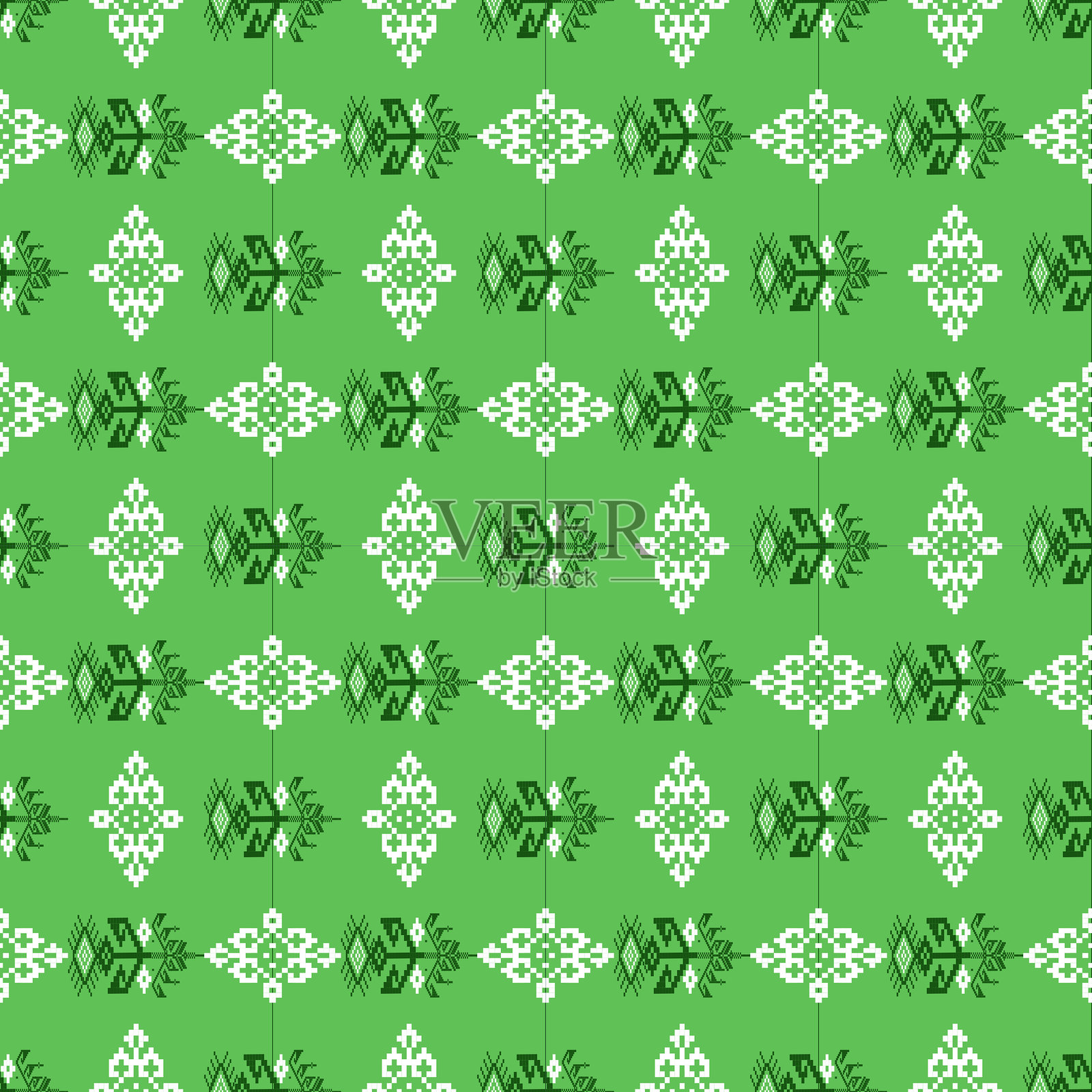 无缝绿色花卉矢量图案:复古装饰性叶子插图插画图片素材