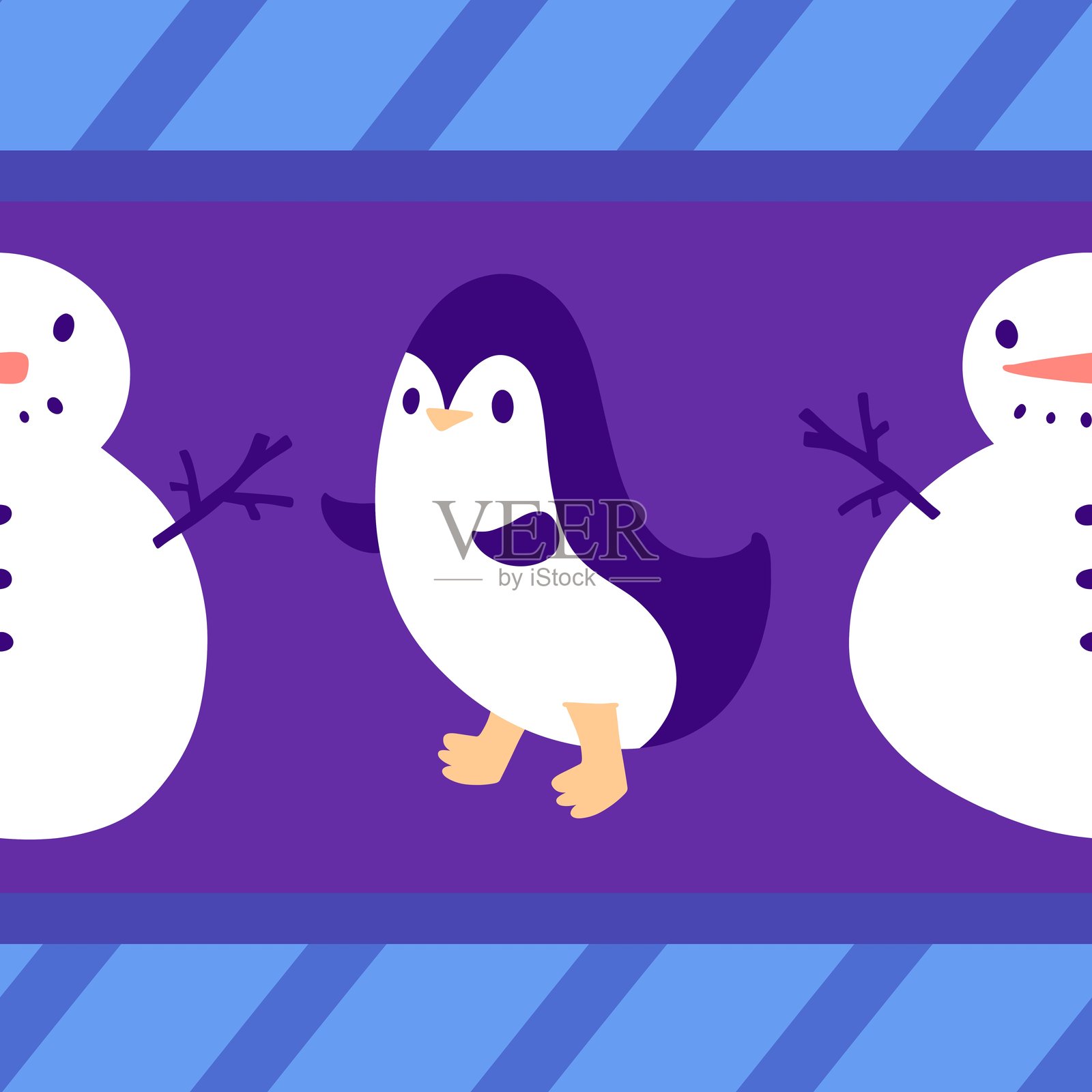 冬季圣诞动物无缝企鹅图案用于包装纸插画图片素材