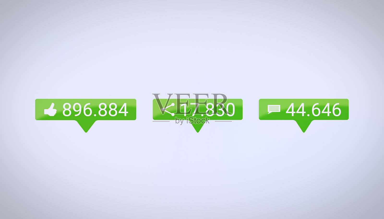 带有点赞、分享和评论按钮及增加数字的插图。照片摄影图片
