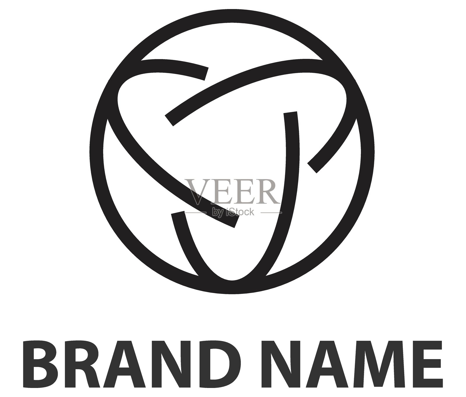 极简设计。一个包含相互连接形状的抽象几何符号,位于一个圆形内。现代品牌、商业、科技或创意产业的图标。插画图片素材