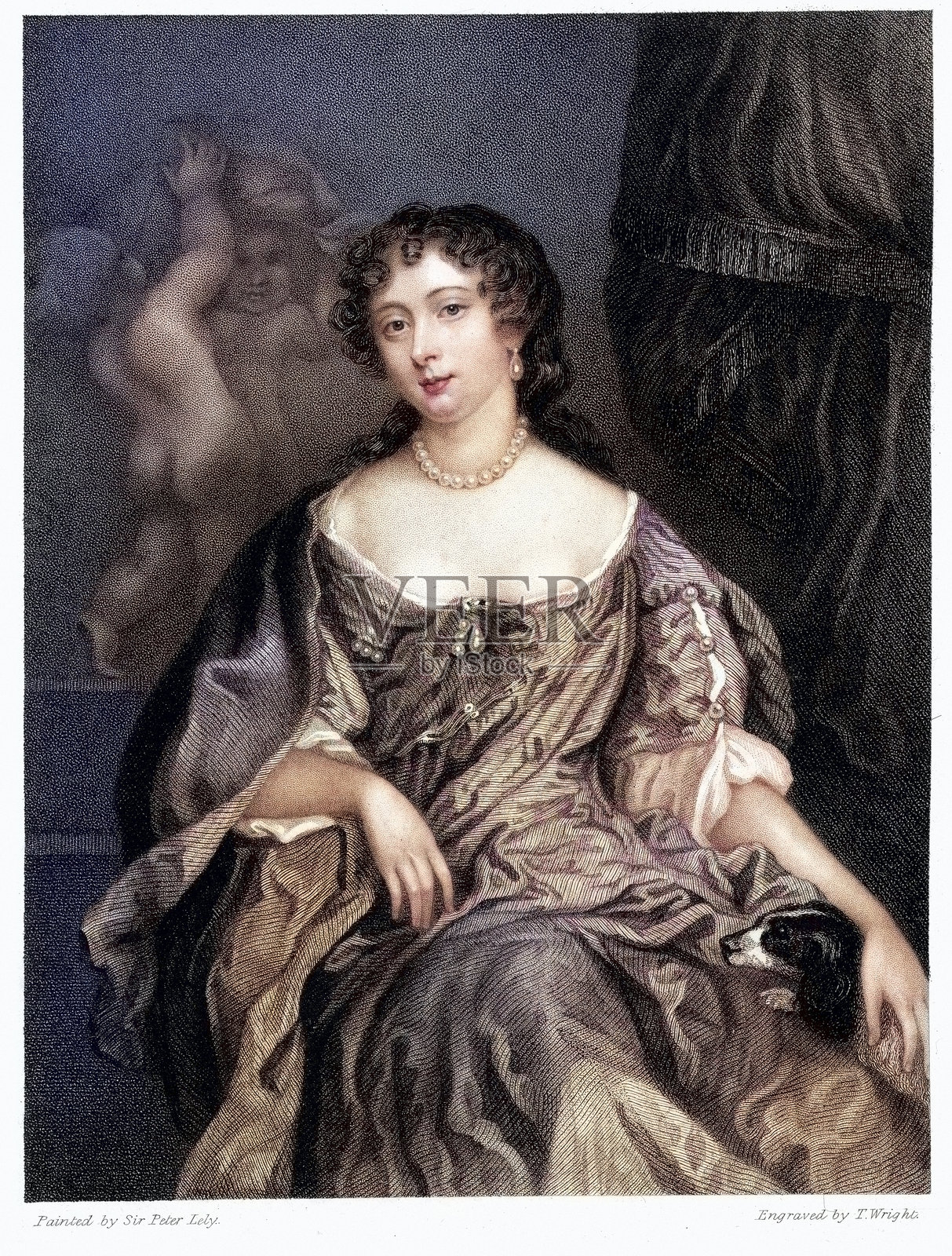 切斯特菲尔德伯爵夫人伊丽莎白·斯坦霍普,17世纪插画图片素材