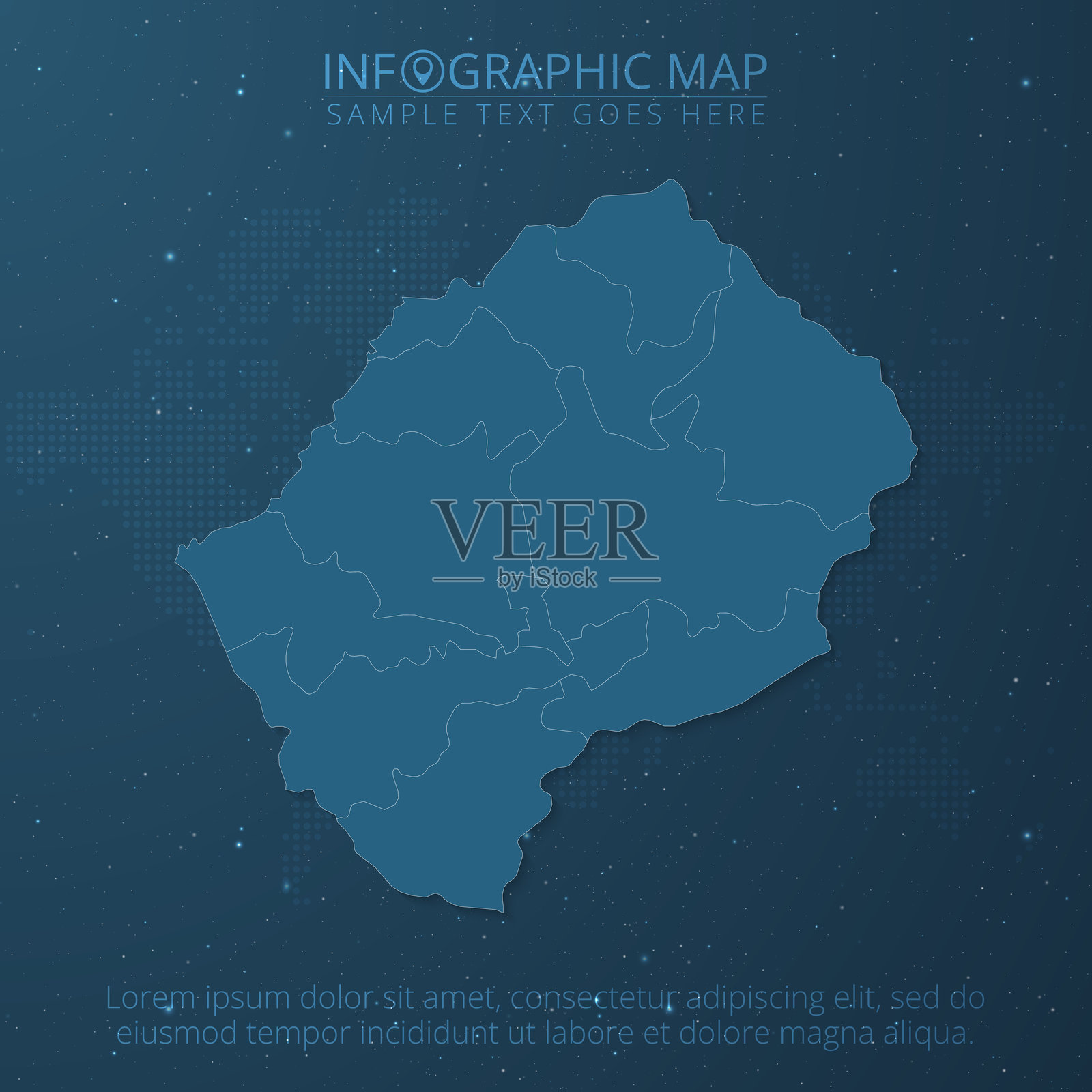 莱索托地图高细节,深蓝色背景上分隔所有州插画图片素材