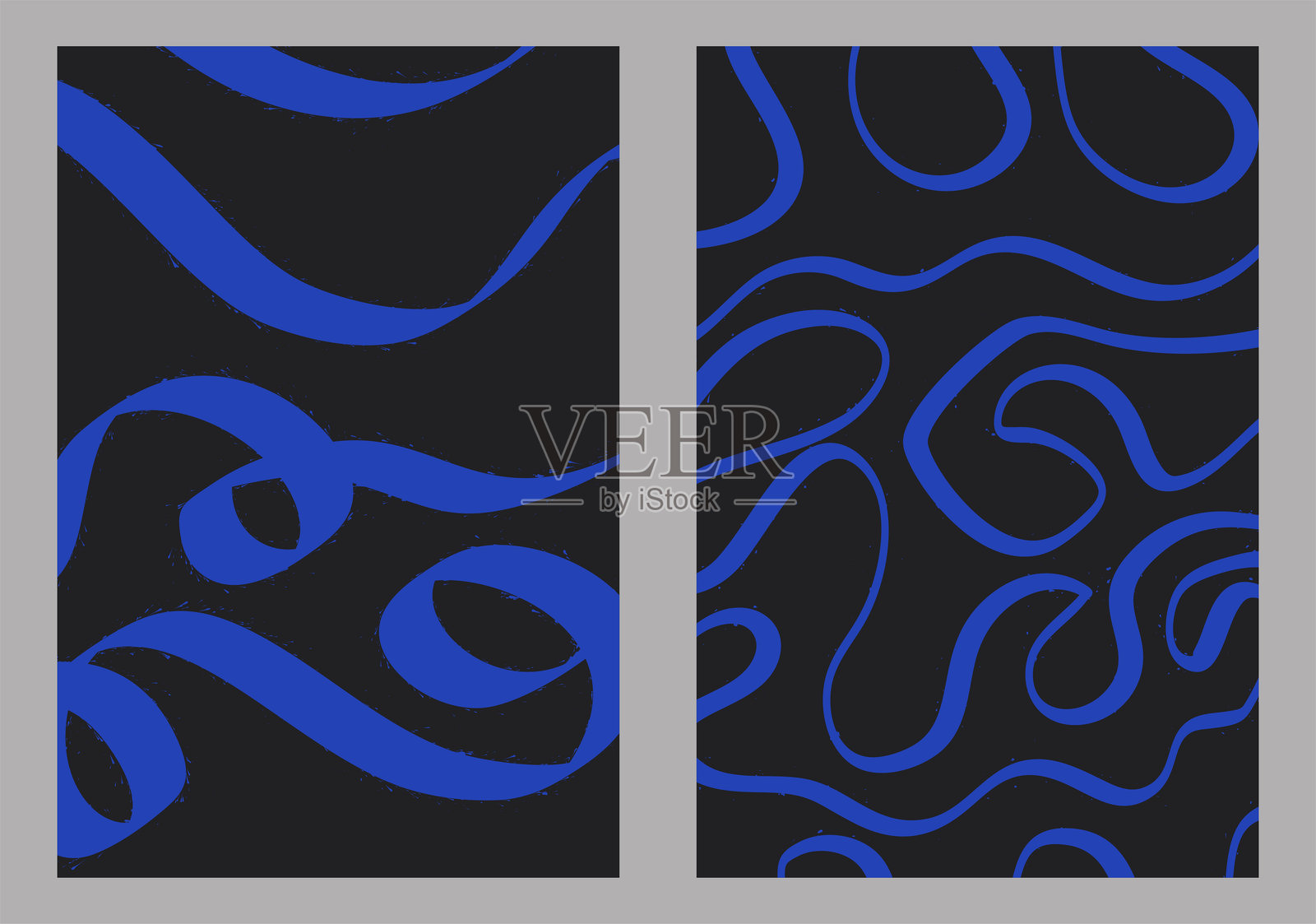 抽象蓝色波浪条纹涂鸦字体海报模板合集插画图片素材