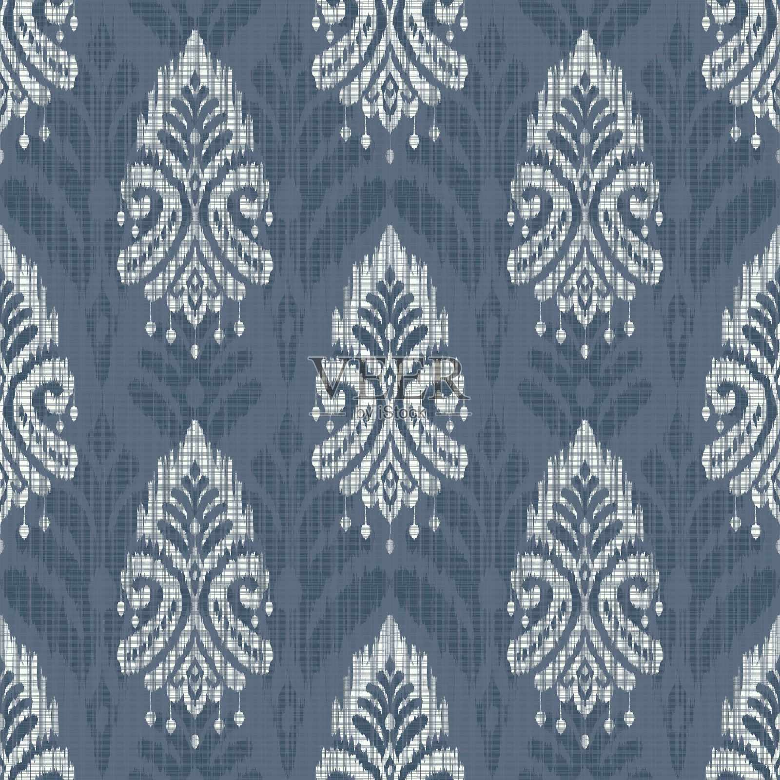 非洲民族手工制作的美丽伊卡特艺术。非洲伊卡特民族部落,波西米亚色彩无缝壁纸。动物印花与民族热带图案相结合。非洲波西米亚风格的佩斯利花卉伊卡特背景。插画图片素材