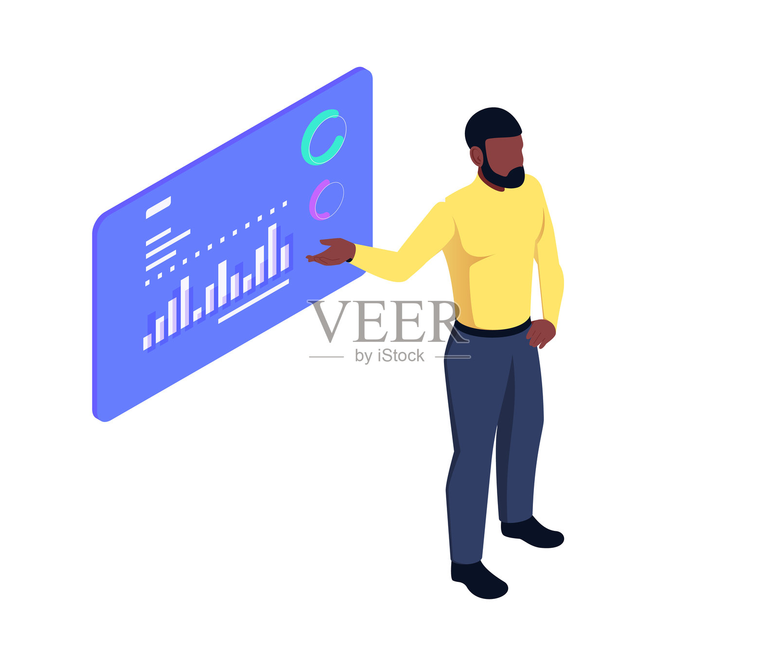 老师指着屏幕上的图表和图解插画图片素材