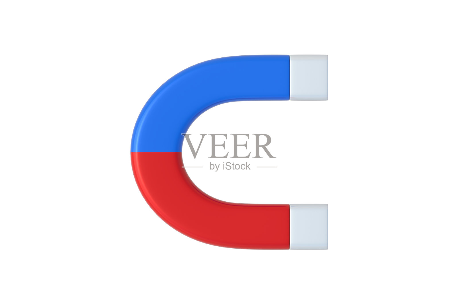 一个孤立在白色背景上的磁铁。俯视图。3D渲染。照片摄影图片