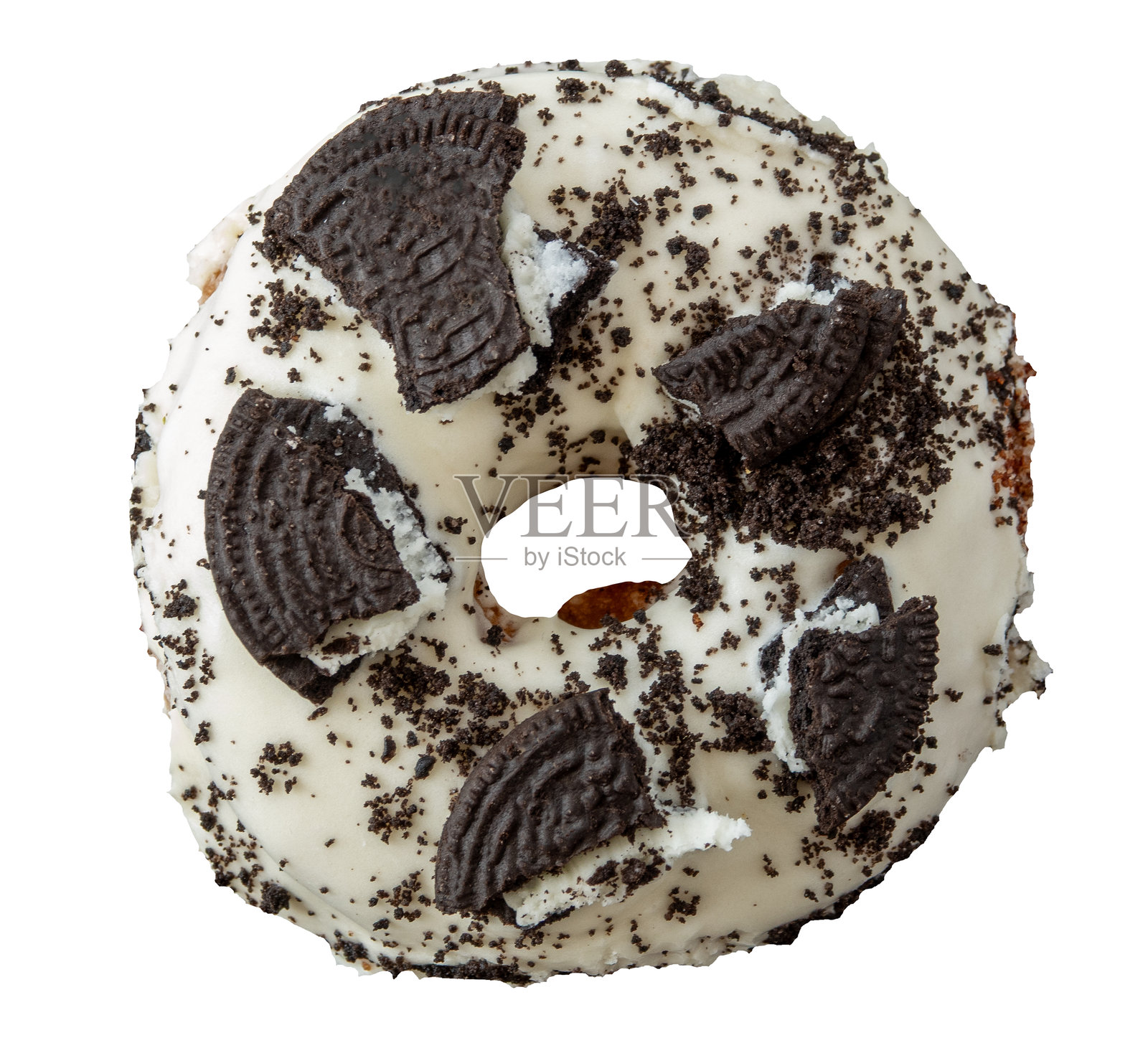 孤立的甜甜圈,上面有饼干碎片和巧克力照片摄影图片