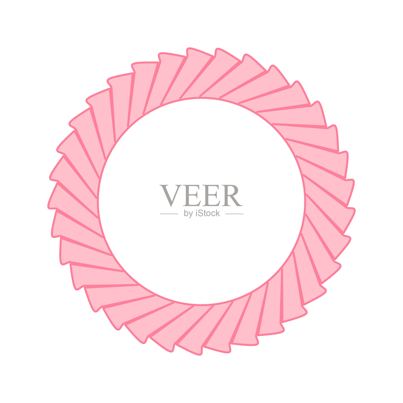 复古的粉色女孩框架,独立于透明背景。带有褶边、蕾丝和丝带的圆形矫饰边框设计。插画图片素材