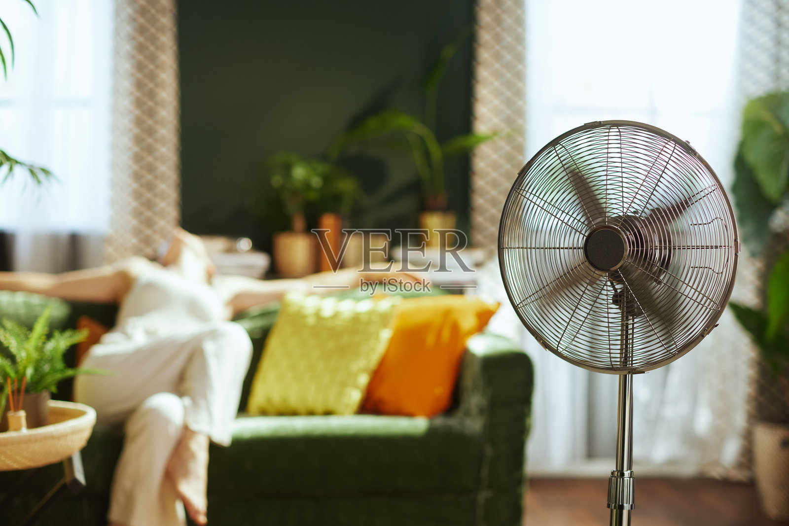 夏日舒适:与落地扇一起放松照片摄影图片