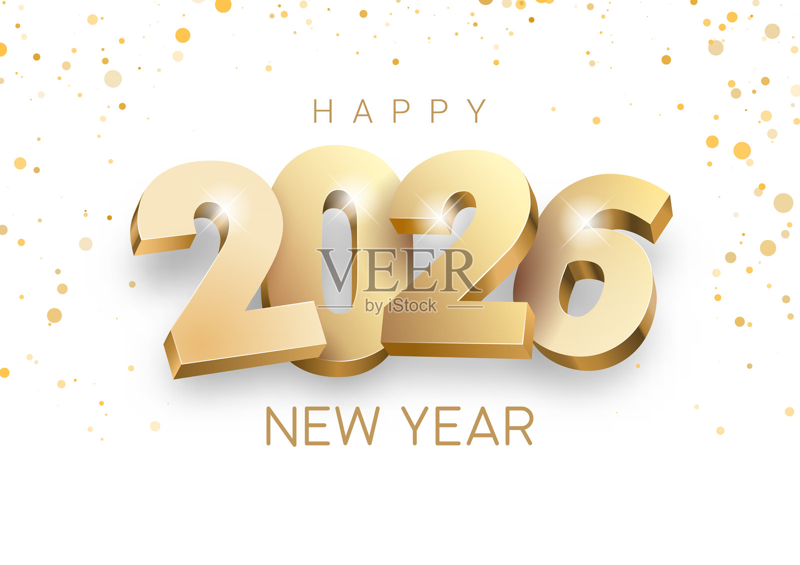 庆祝2026年新年的立体金色数字的光线矢量插图。插画图片素材