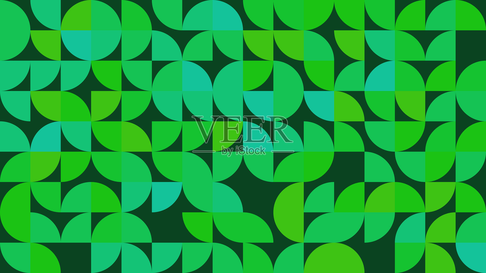 一个视觉上引人注目的几何图案,包含鲜艳的绿色圆圈和叶子形状。非常适合用作背景、艺术项目或现代设计主题。插画图片素材