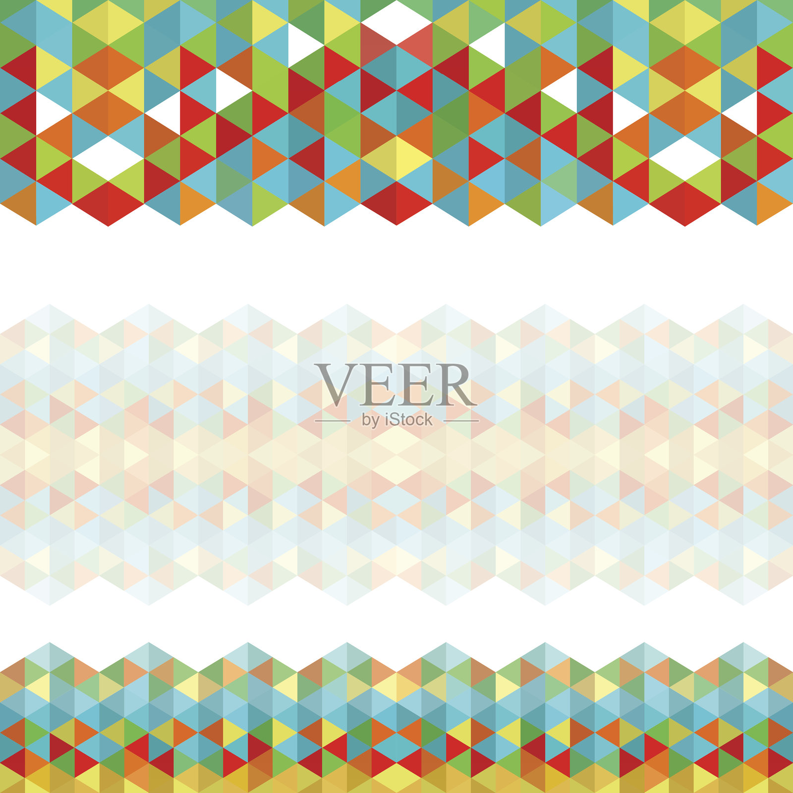 正方形三角形几何的多色背景-红,绿,黄,白插画图片素材