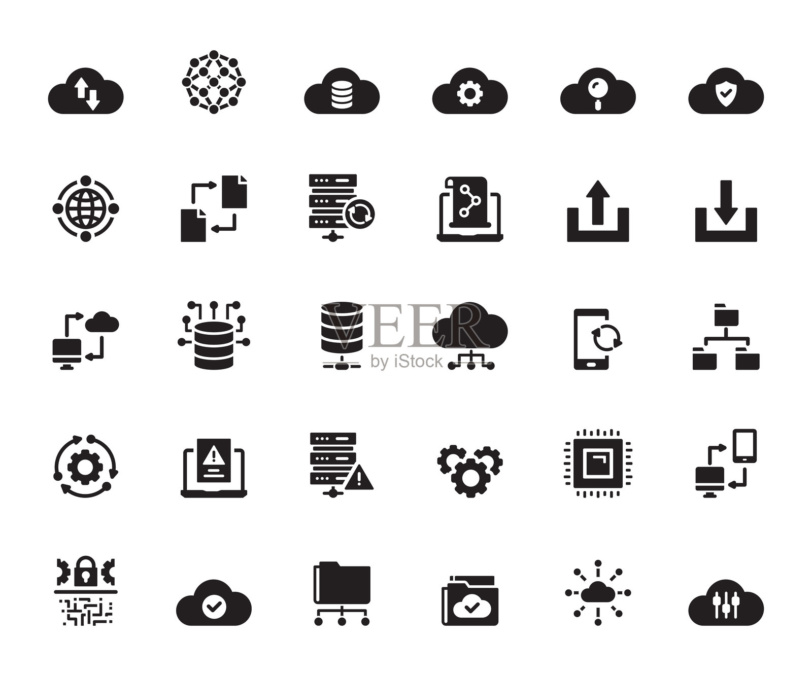 简单的一组云技术相关的矢量图标。符号集合。图标素材