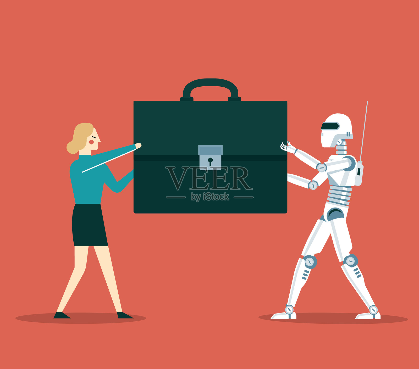 商务女性与机器人插画图片素材