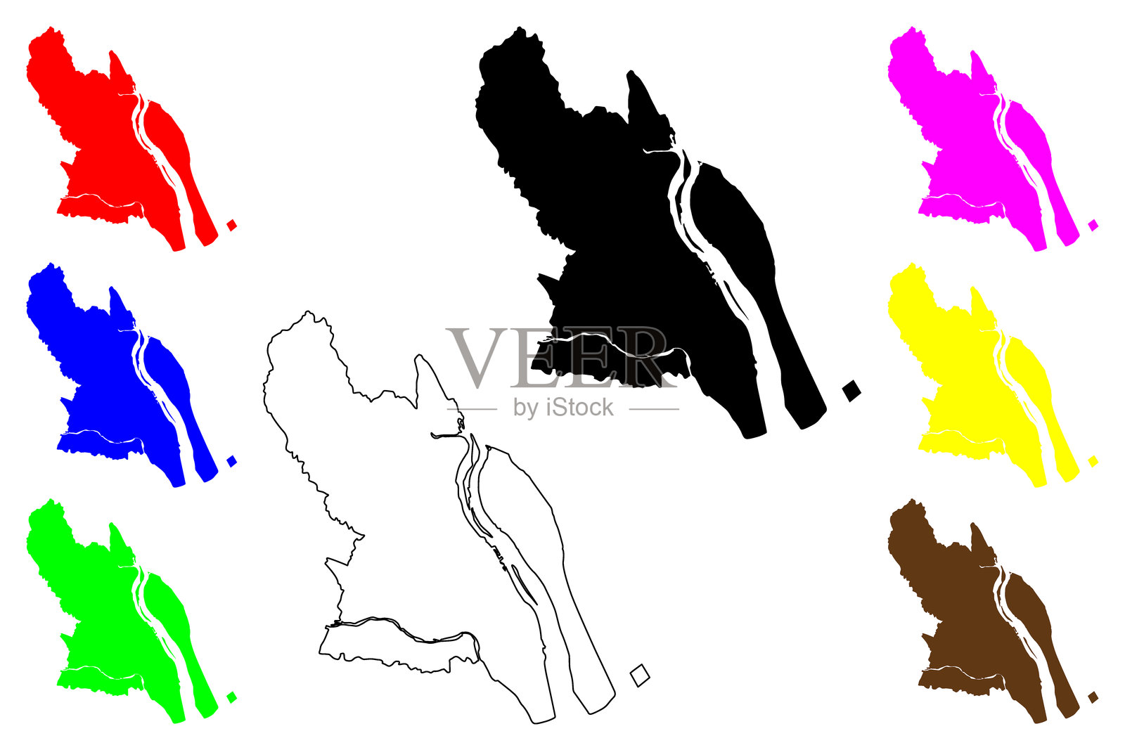 日本桑名市地图矢量插图,涂鸦风格的桑名市地图插画图片素材