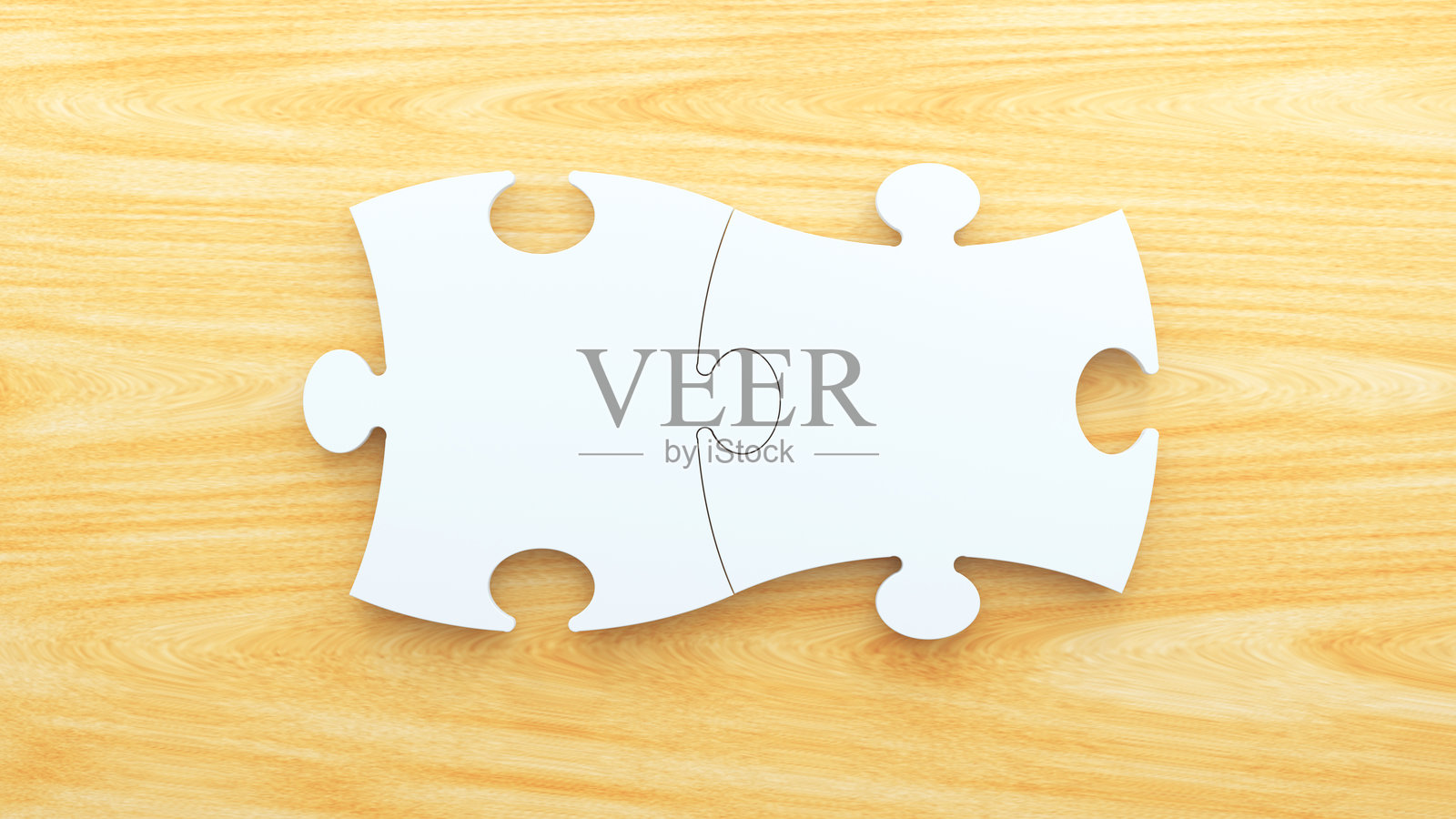 两块拼图在木桌上,留有空白空间照片摄影图片