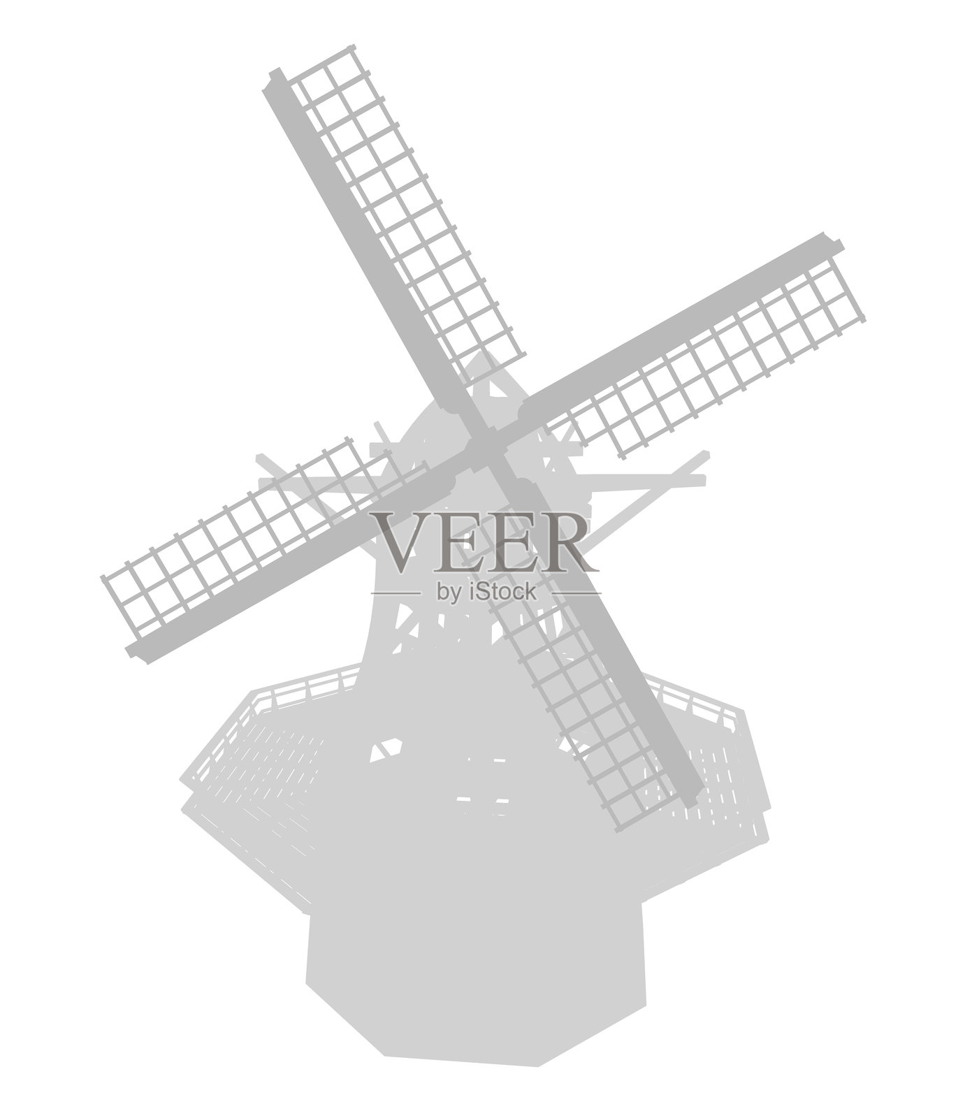 黑色风车剪影在干净的白色背景上显得格外突出,具有鲜明的对比和极简设计。细致的叶片和结构形成了引人注目的图形元素。插画图片素材