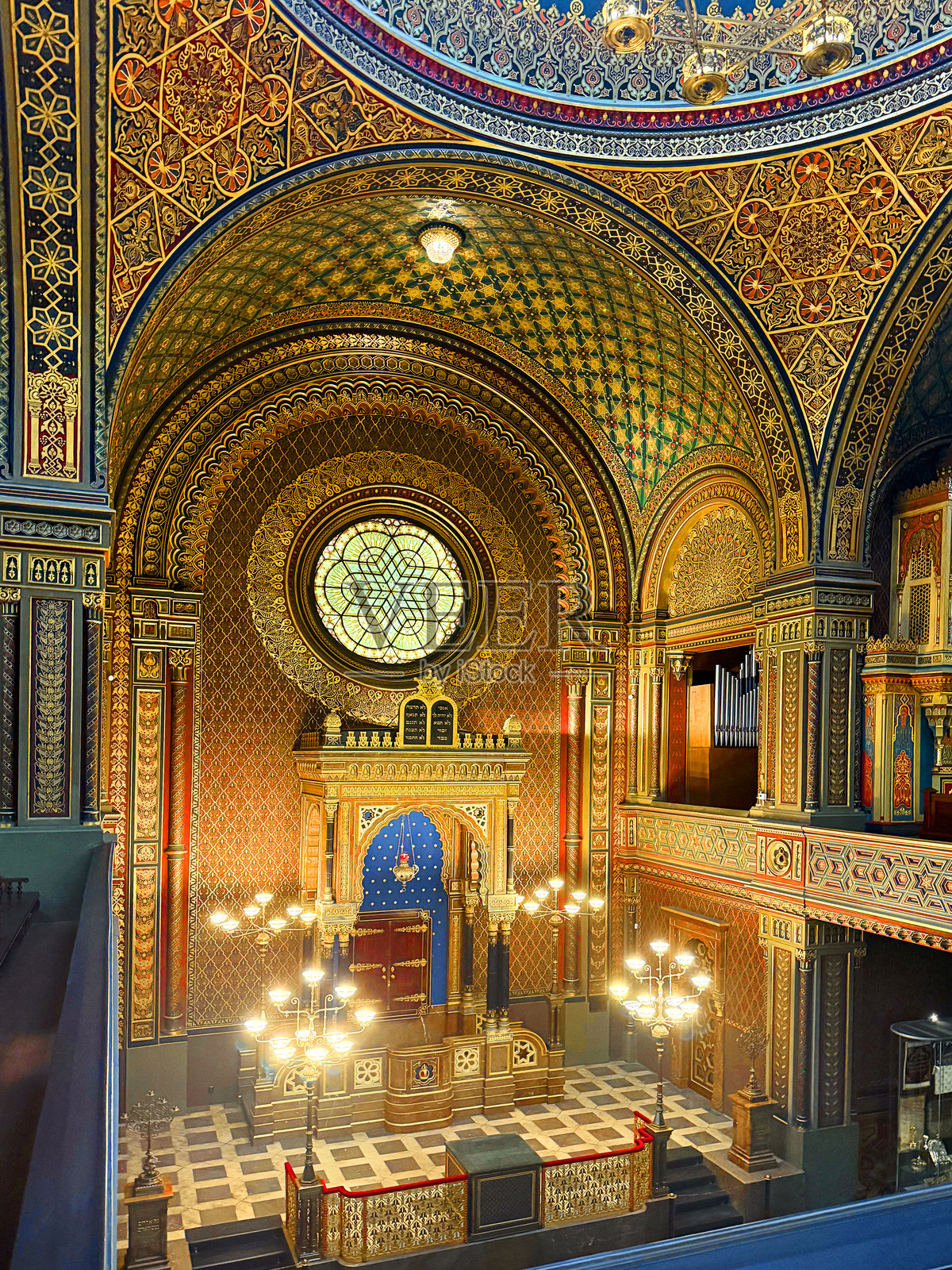 布拉格犹太区西班牙犹太教堂的完美室内设计照片摄影图片