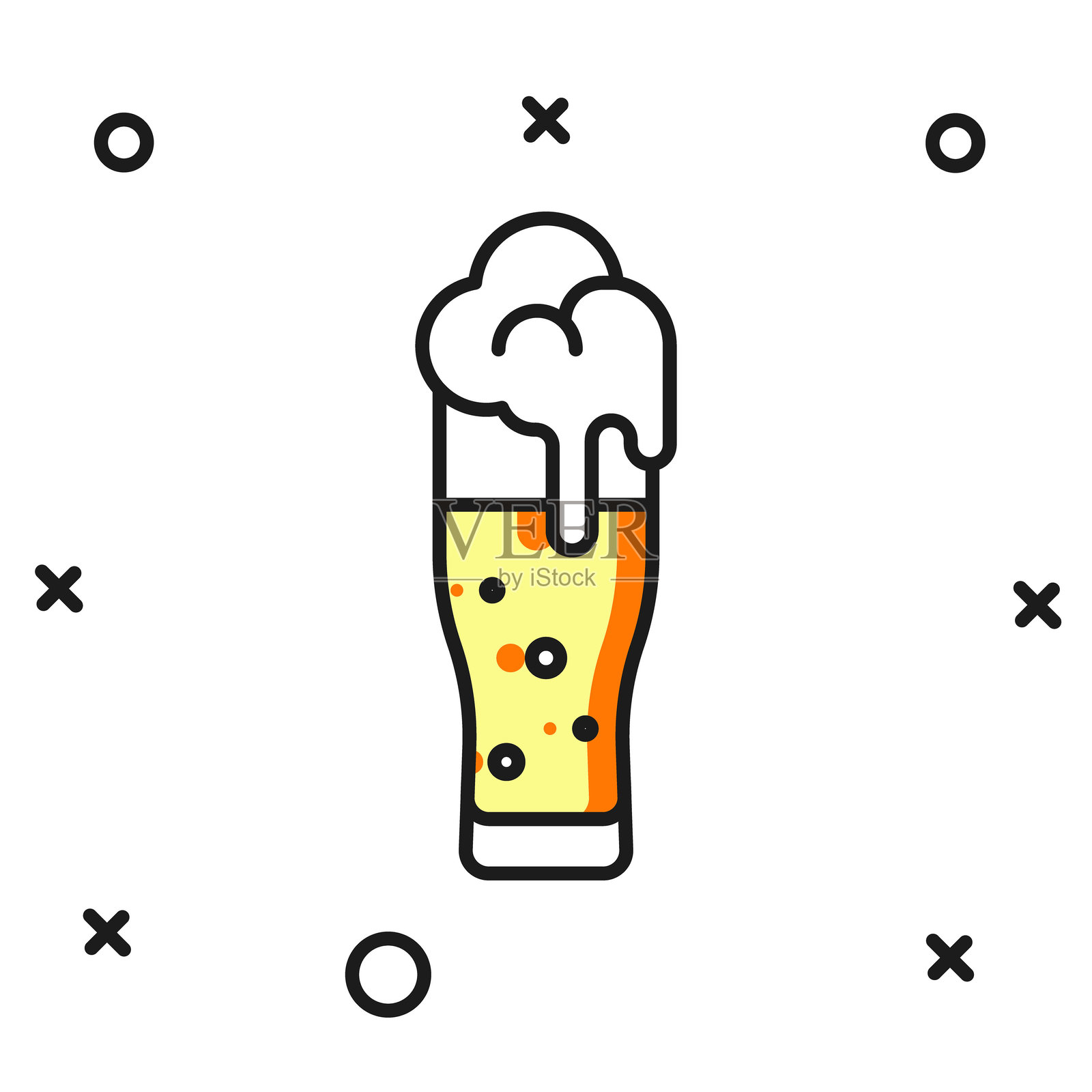 填充轮廓的啤酒杯图标,背景为白色。快乐的圣帕特里克节。国家爱尔兰节日。扁平填充轮廓风格,带阴影。矢量图。插画图片素材