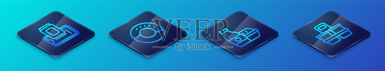 等距线在线订餐,手机上的食物,外带咖啡杯和甜甜圈图标。矢量图。插画图片素材